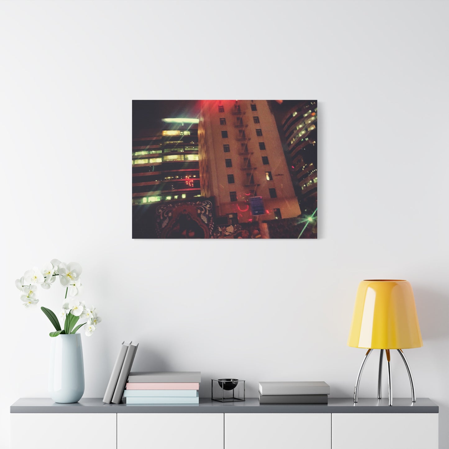 Hotel DeAnza - City Nightscape Canvas Print — Urban Street Art Building Matte Stretched 1.25"