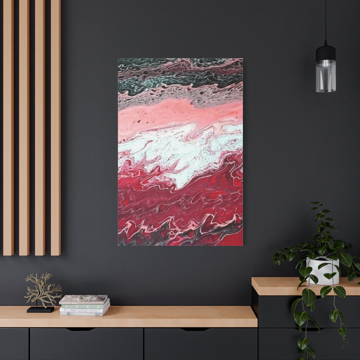 Abstract Pink & Red Fluid Art Canvas — Matte Stretched Wall Art