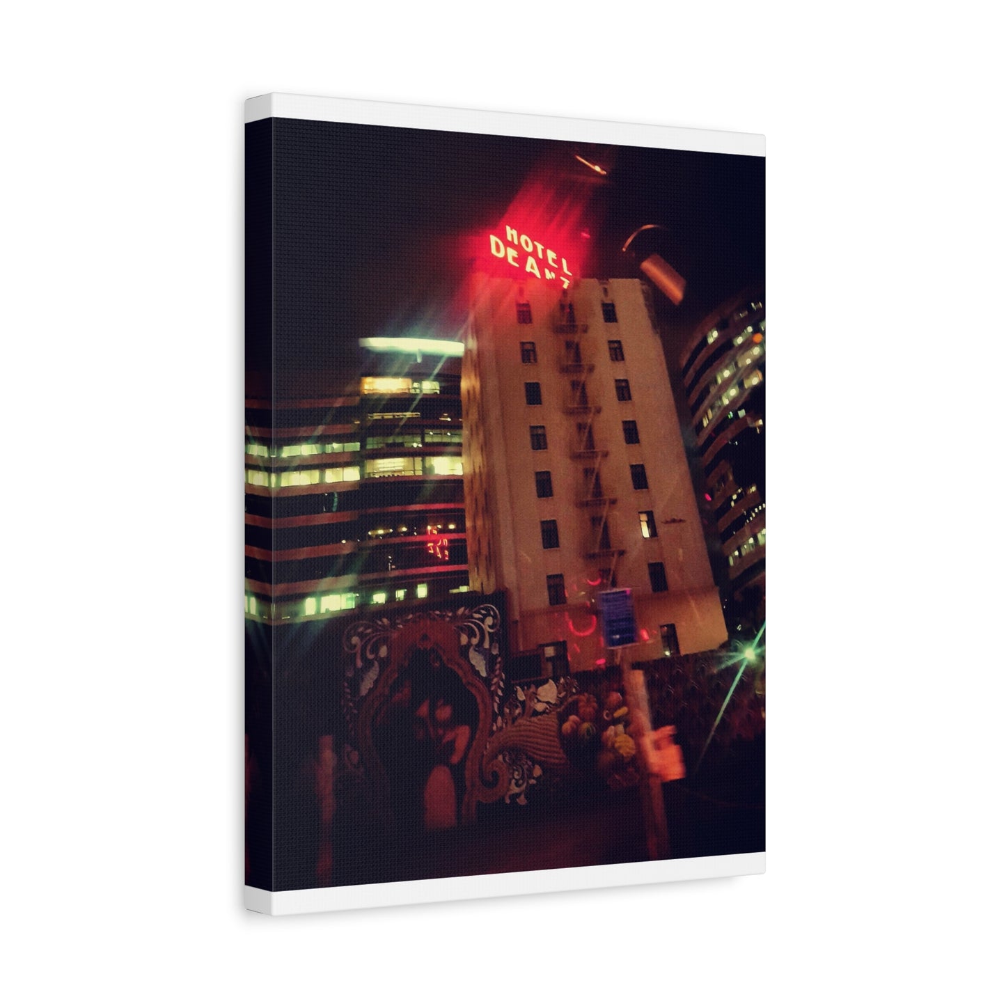 Hotel DeAnza - City Nightscape Canvas Print — Urban Street Art Building Matte Stretched 1.25"