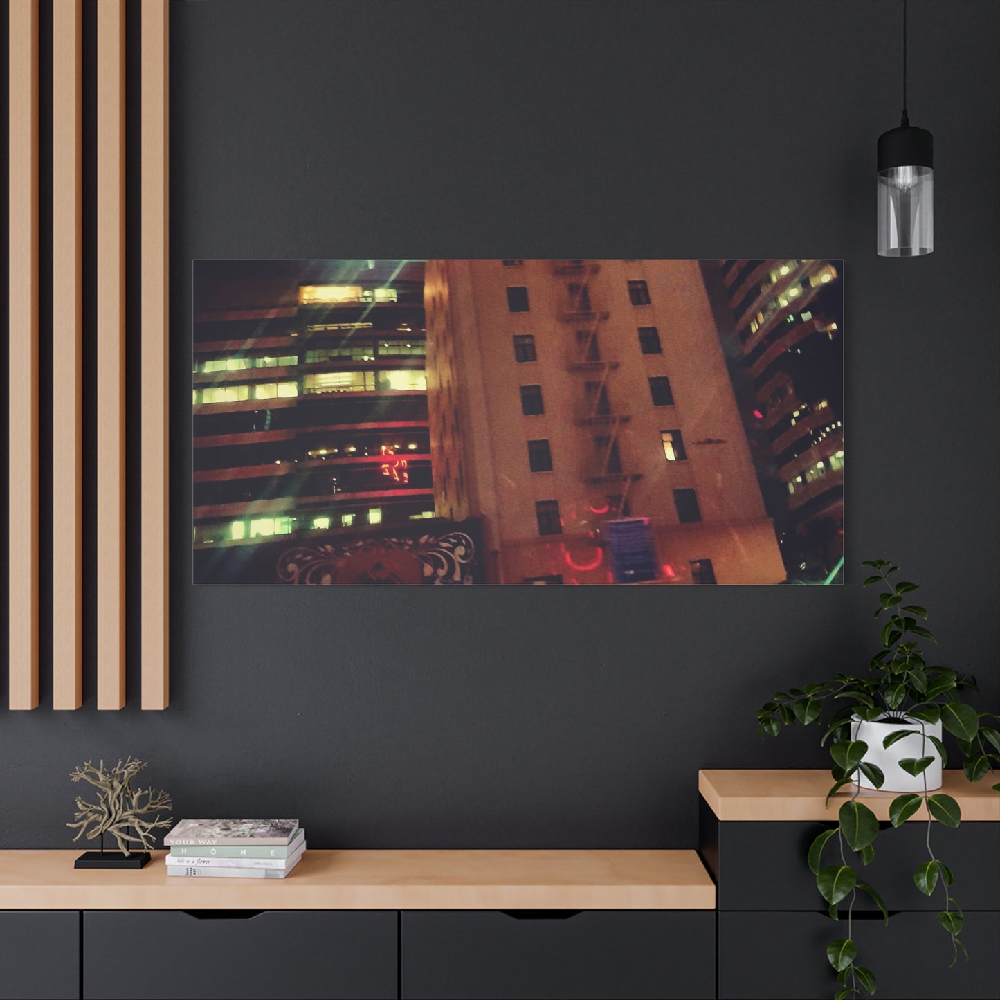 Hotel DeAnza - City Nightscape Canvas Print — Urban Street Art Building Matte Stretched 1.25"