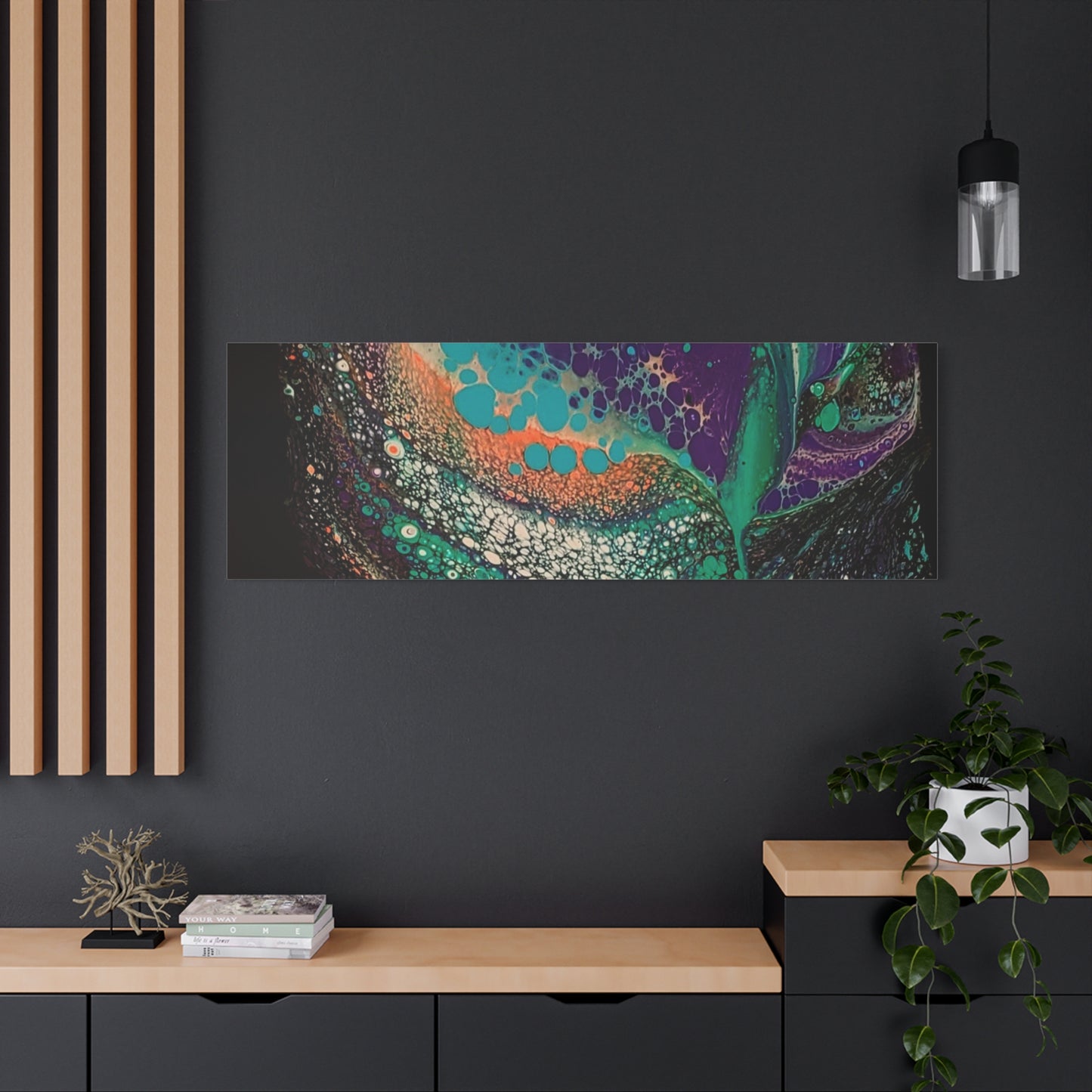 Abstract Fluid Art Canvas Print — Teal, Purple & Gold Swirl Matte Stretched Wall Art