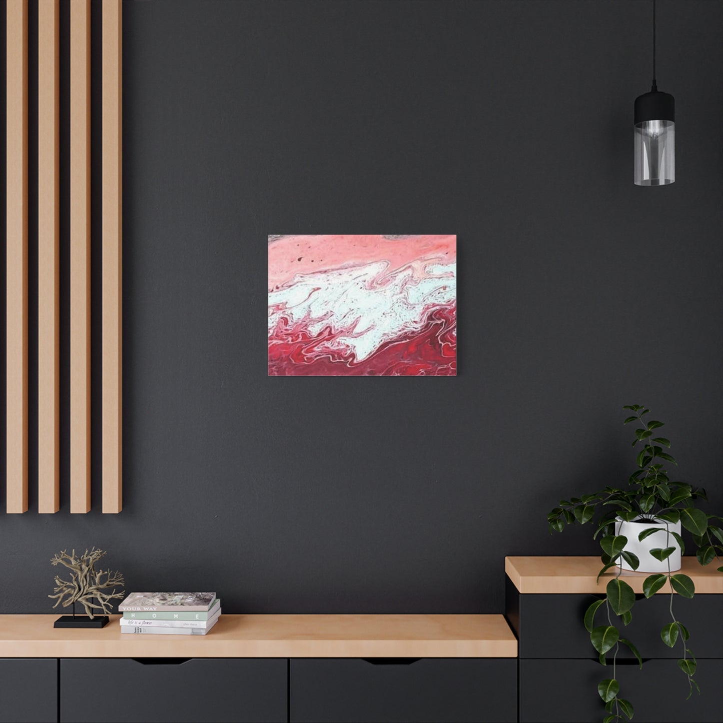 Abstract Pink & Red Fluid Art Canvas — Matte Stretched Wall Art