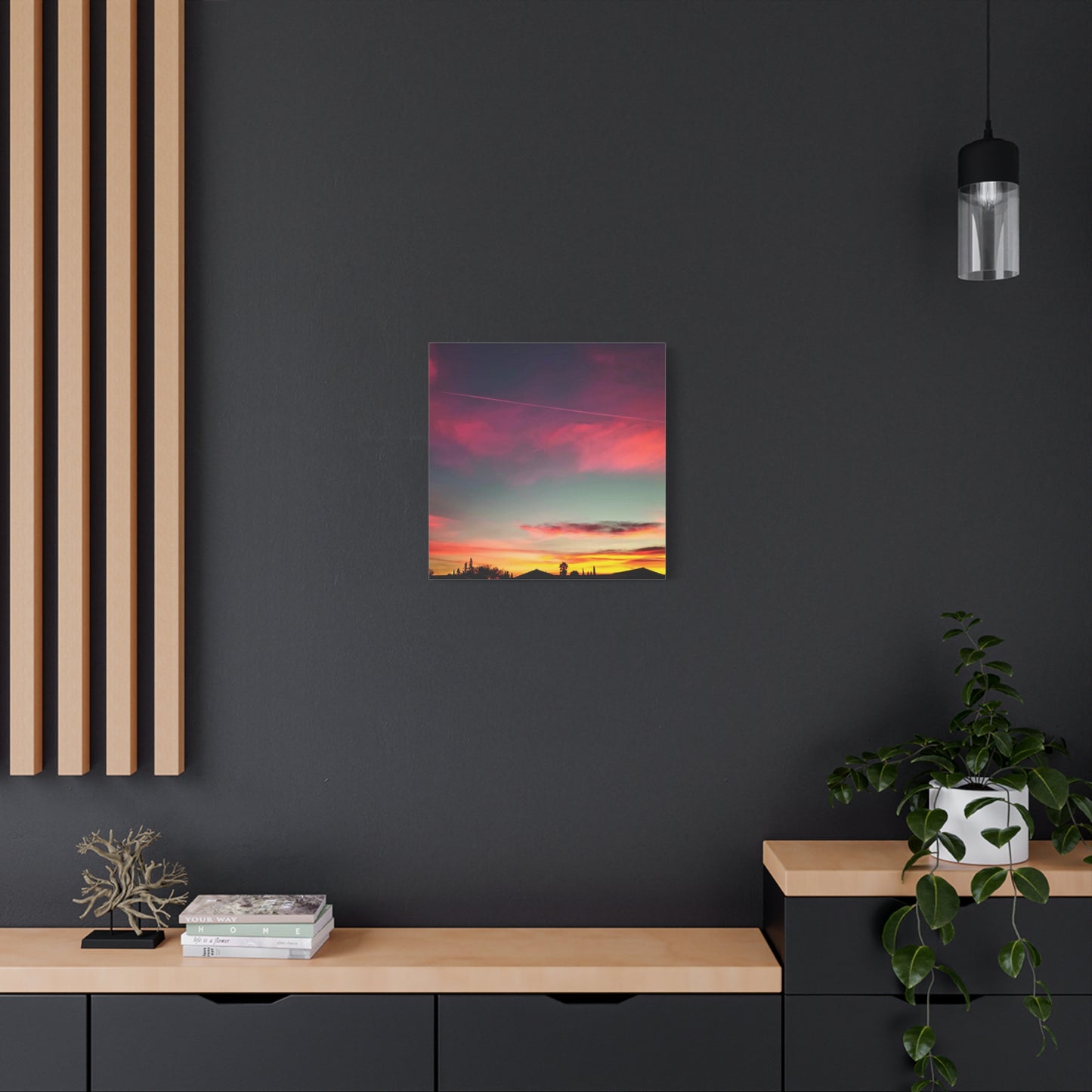 pink sky at morning - Horizon Matte Canvas Print — Vibrant Pink & Teal Sky Wall Art, Stretched 1.25"