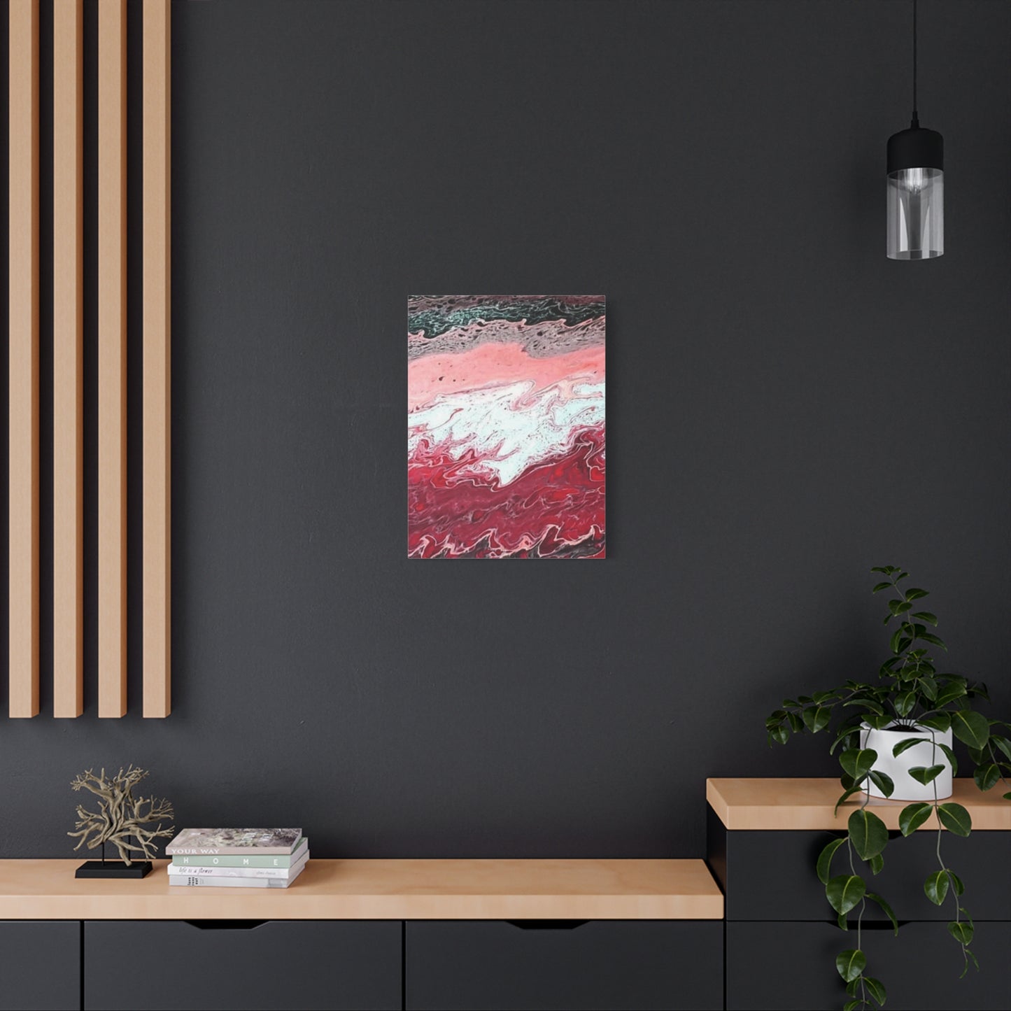 Abstract Pink & Red Fluid Art Canvas — Matte Stretched Wall Art