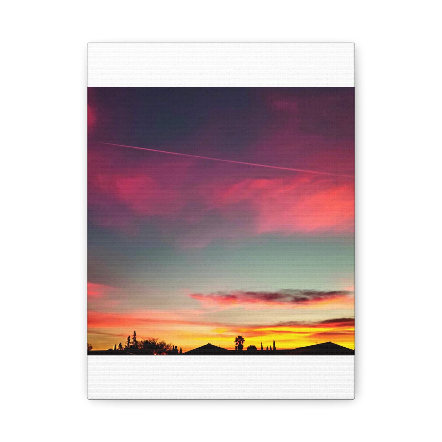 pink sky at morning - Horizon Matte Canvas Print — Vibrant Pink & Teal Sky Wall Art, Stretched 1.25"
