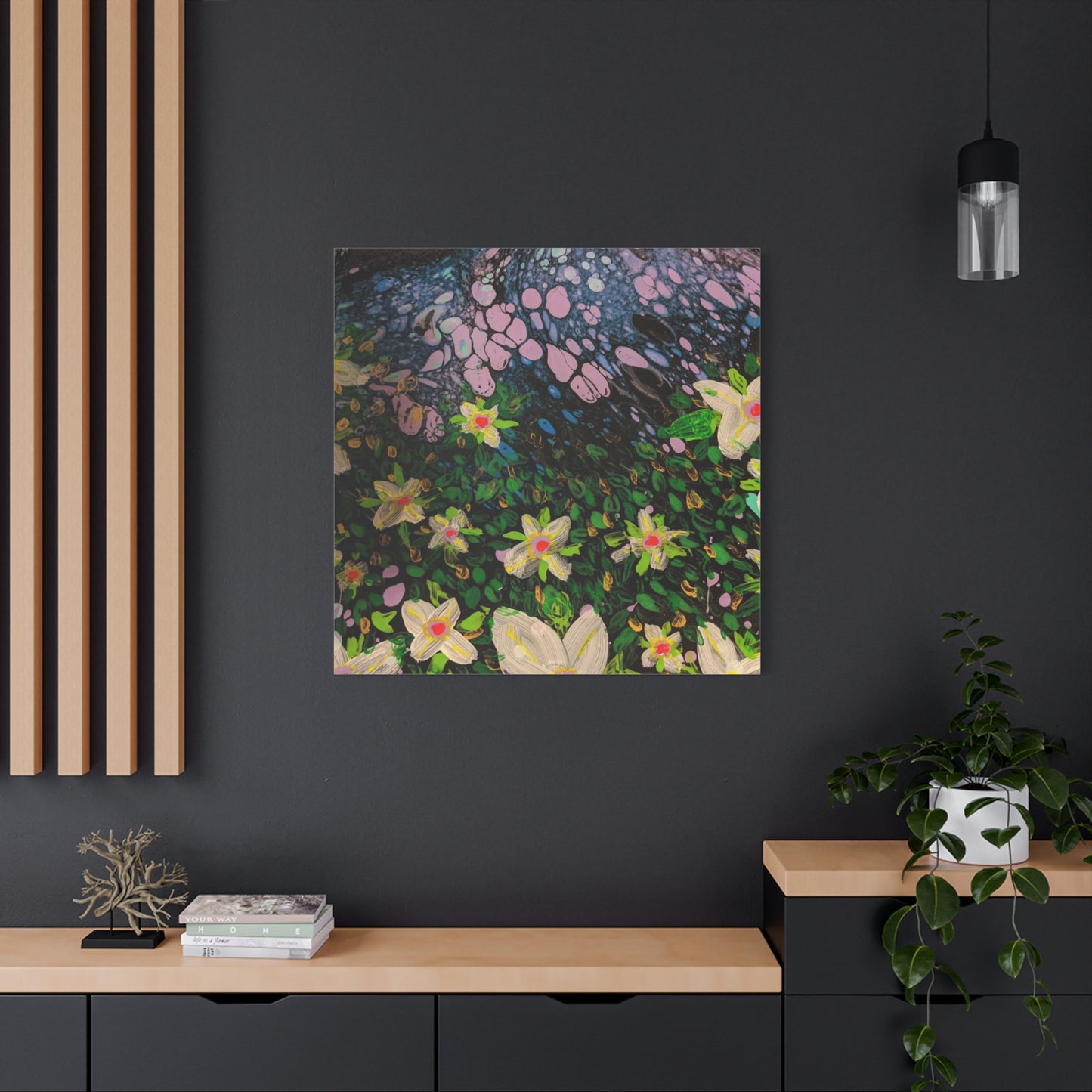 Floetrol&Flowers - Night Pour Garden Matte Canvas Print — Stretched Wall Art