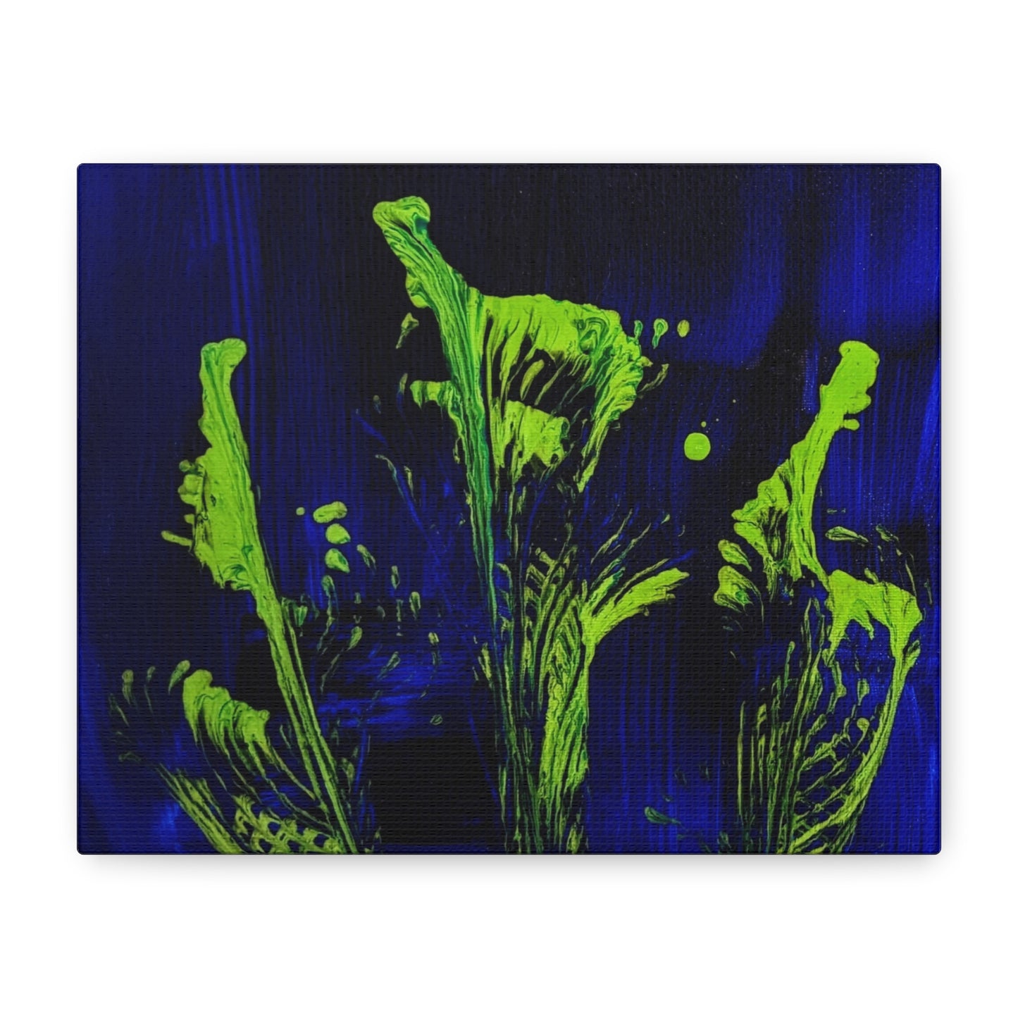 calla_lillies_pt.2 - Neon Floral Abstract Canvas Print — Blue & Lime Stretched Wall Art
