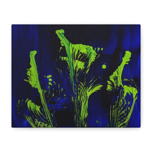 calla_lillies_pt.2 - Neon Floral Abstract Canvas Print — Blue & Lime Stretched Wall Art