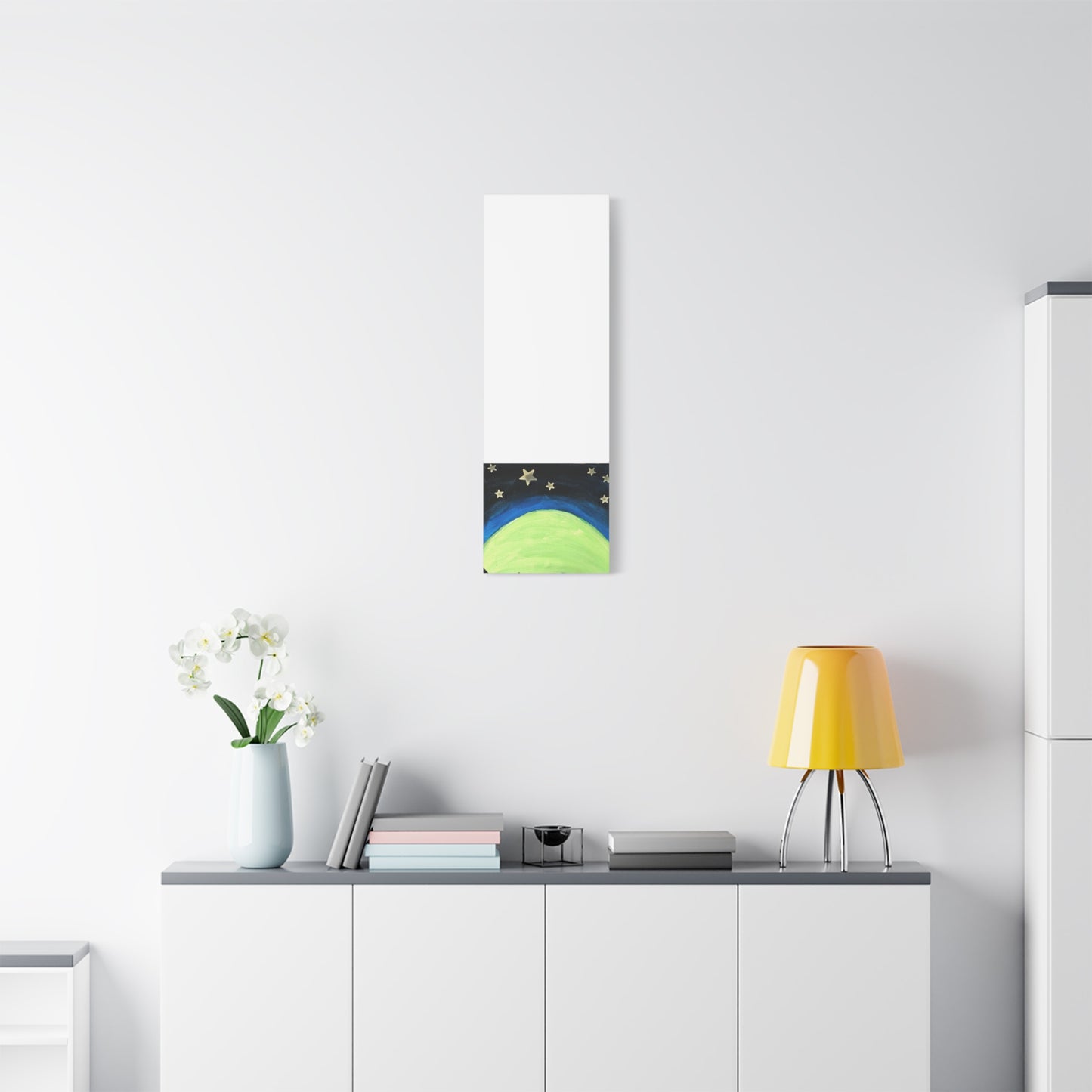 Green Moonrise Canvas Wall Art – Mountain Silhouette Nightscape