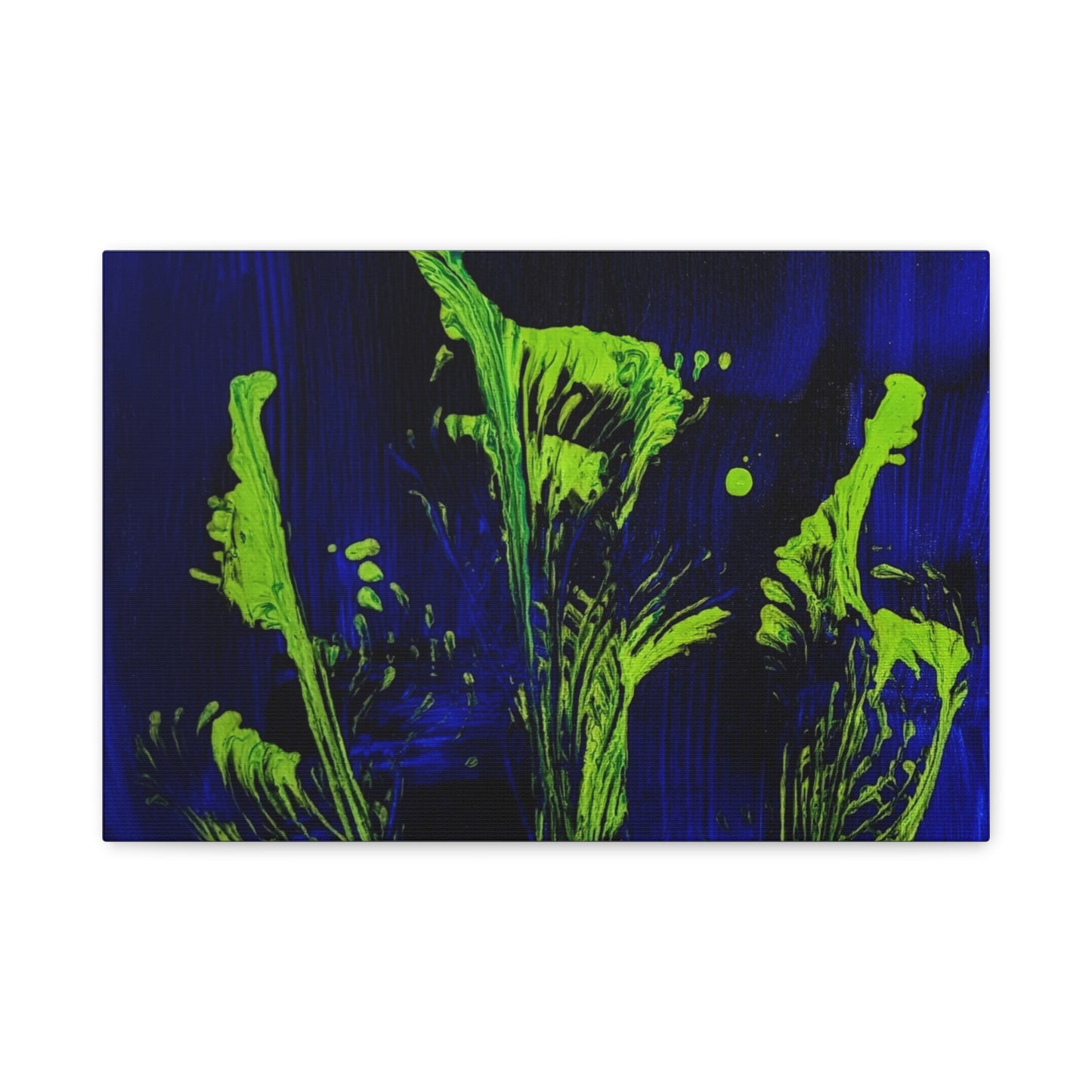 calla_lillies_pt.2 - Neon Floral Abstract Canvas Print — Blue & Lime Stretched Wall Art