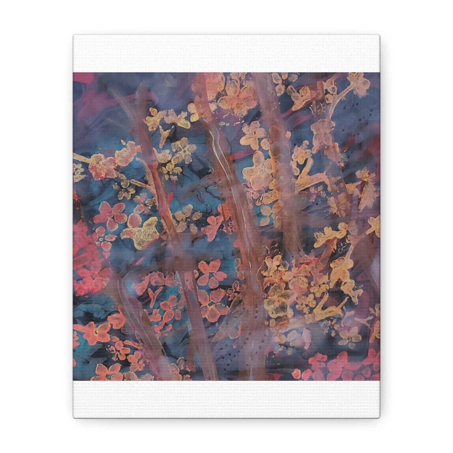 Abstract Floral Canvas Print — Moody Pink & Blue Stretched Wall Art