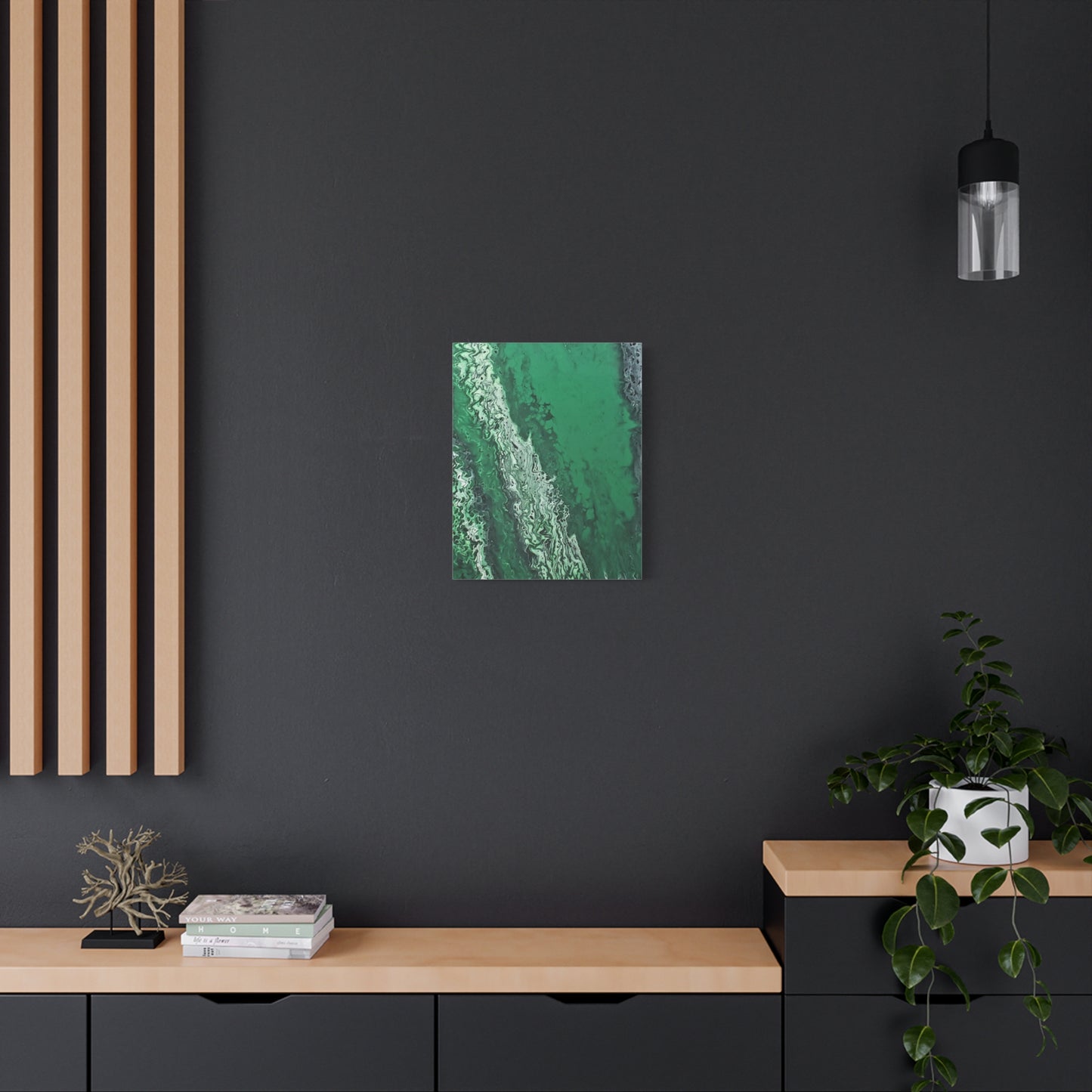 Emerald Wave Abstract Canvas Print — Matte Stretched Wall Art
