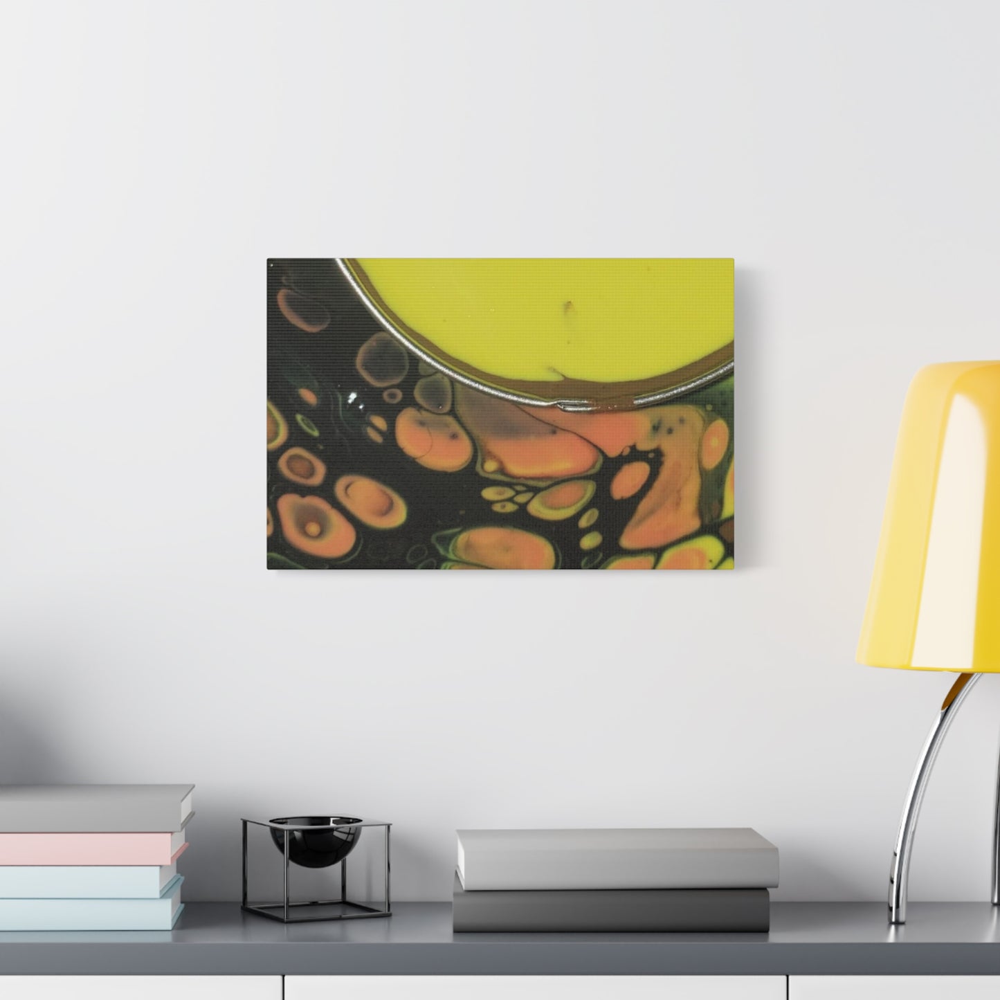 Abstract Fluid Art Canvas Print — Yellow & Black Cell Pour