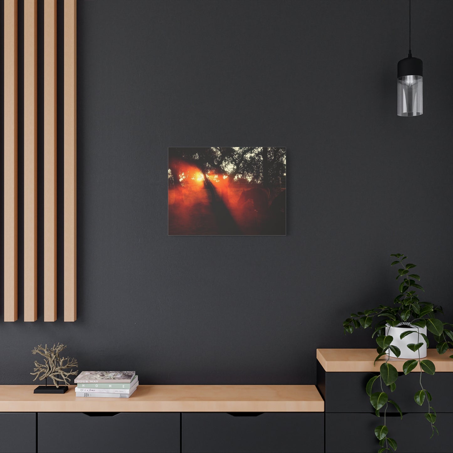 Sunset Forest Matte Canvas Wall Art — Dramatic Orange Light Photography