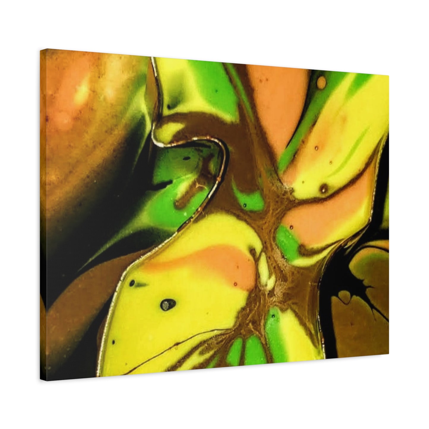 Abstract Green & Gold Fluid Art Matte Canvas Print (Stretched)