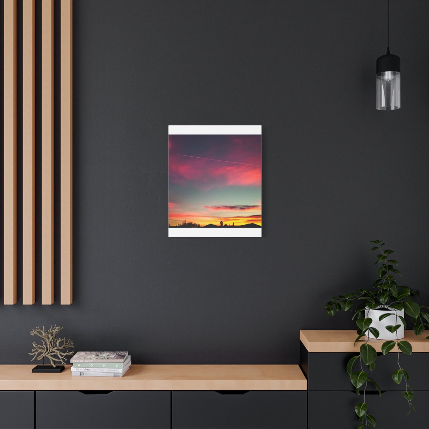 pink sky at morning - Horizon Matte Canvas Print — Vibrant Pink & Teal Sky Wall Art, Stretched 1.25"