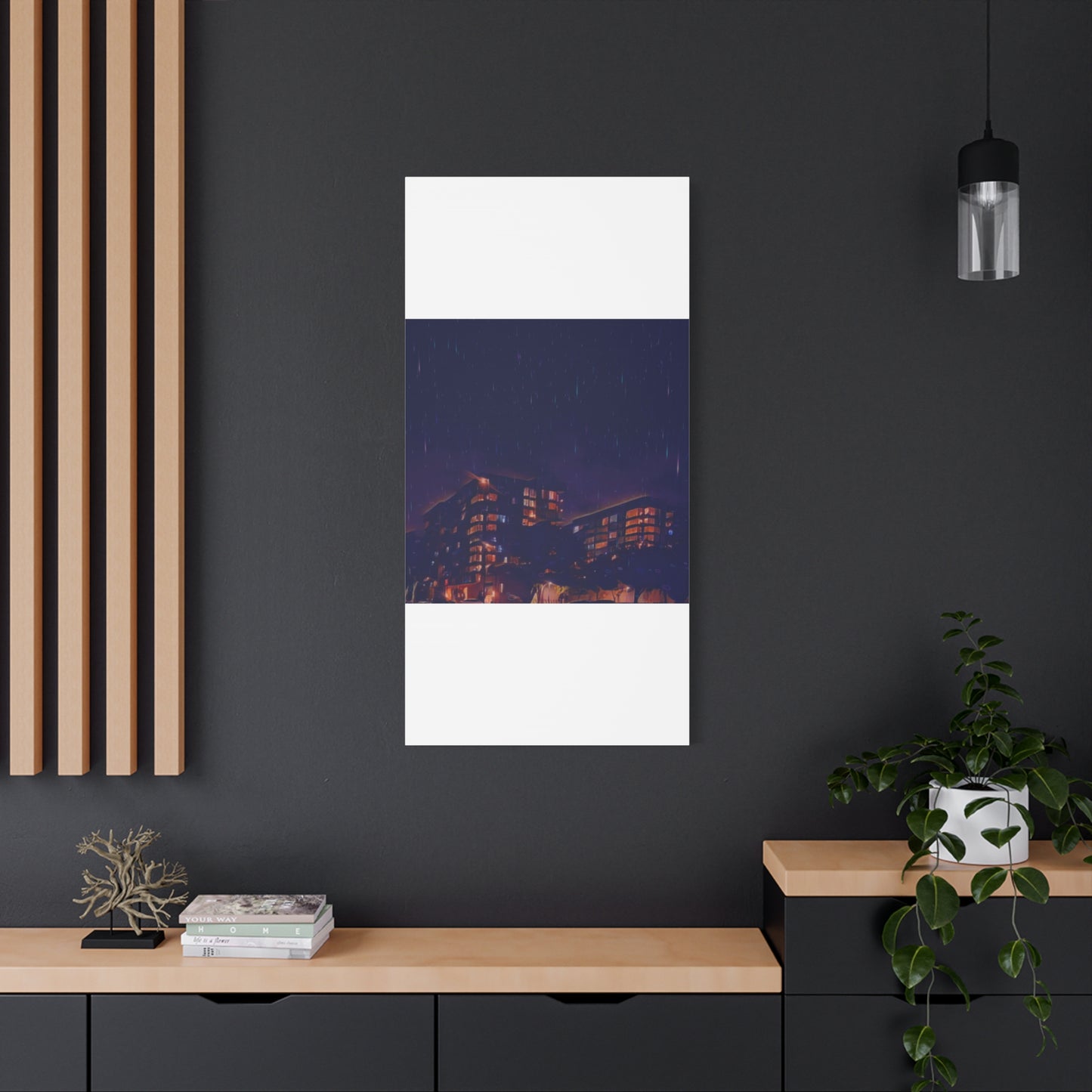 Neon Percipitation @ night - Canvas Print — Moody Urban Wall Art