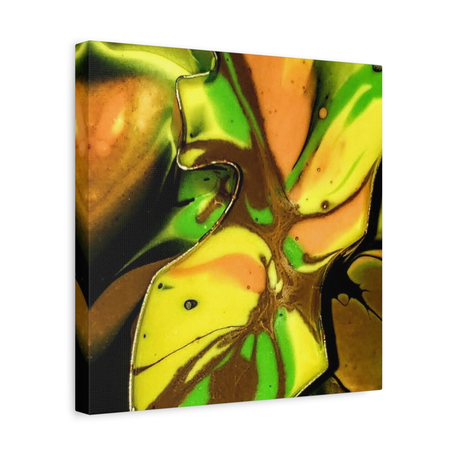 Abstract Green & Gold Fluid Art Matte Canvas Print (Stretched)