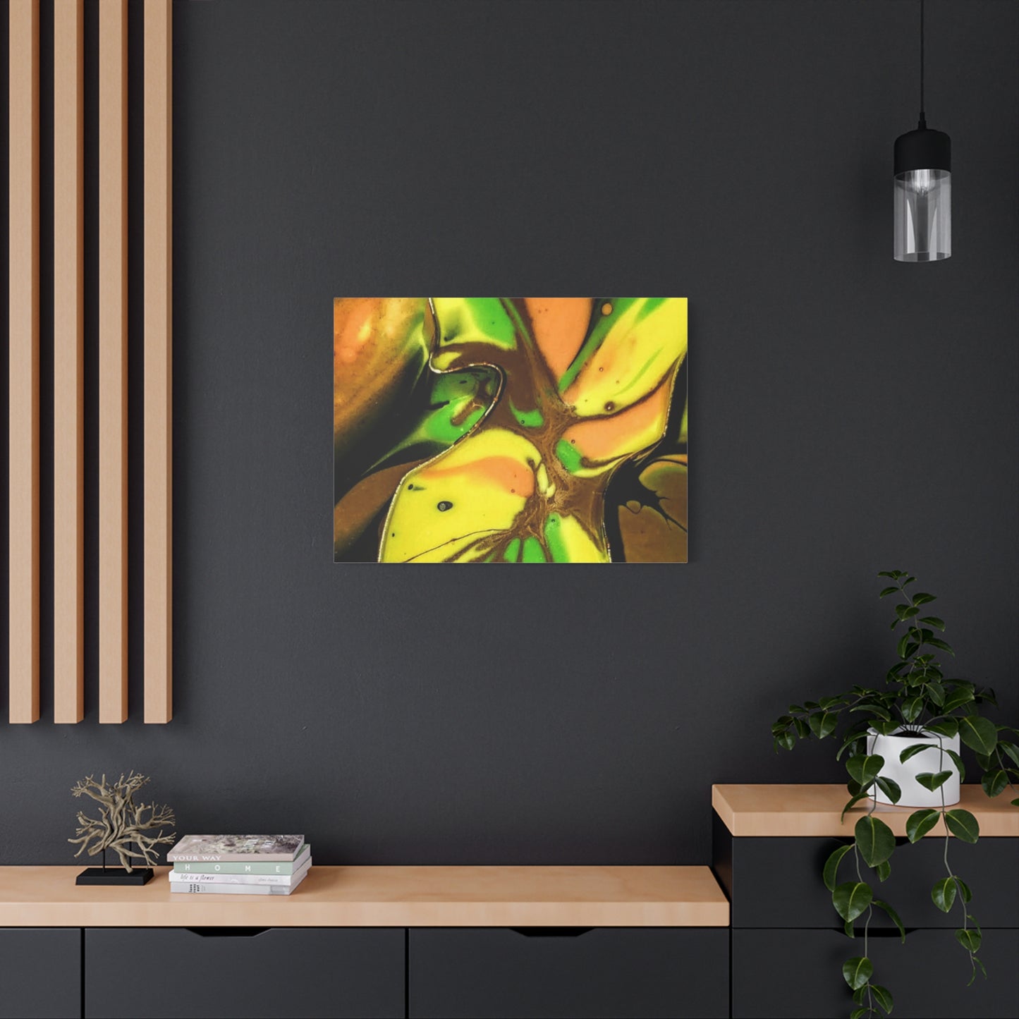 Abstract Green & Gold Fluid Art Matte Canvas Print (Stretched)