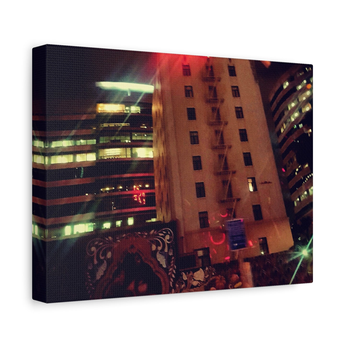 Hotel DeAnza - City Nightscape Canvas Print — Urban Street Art Building Matte Stretched 1.25"