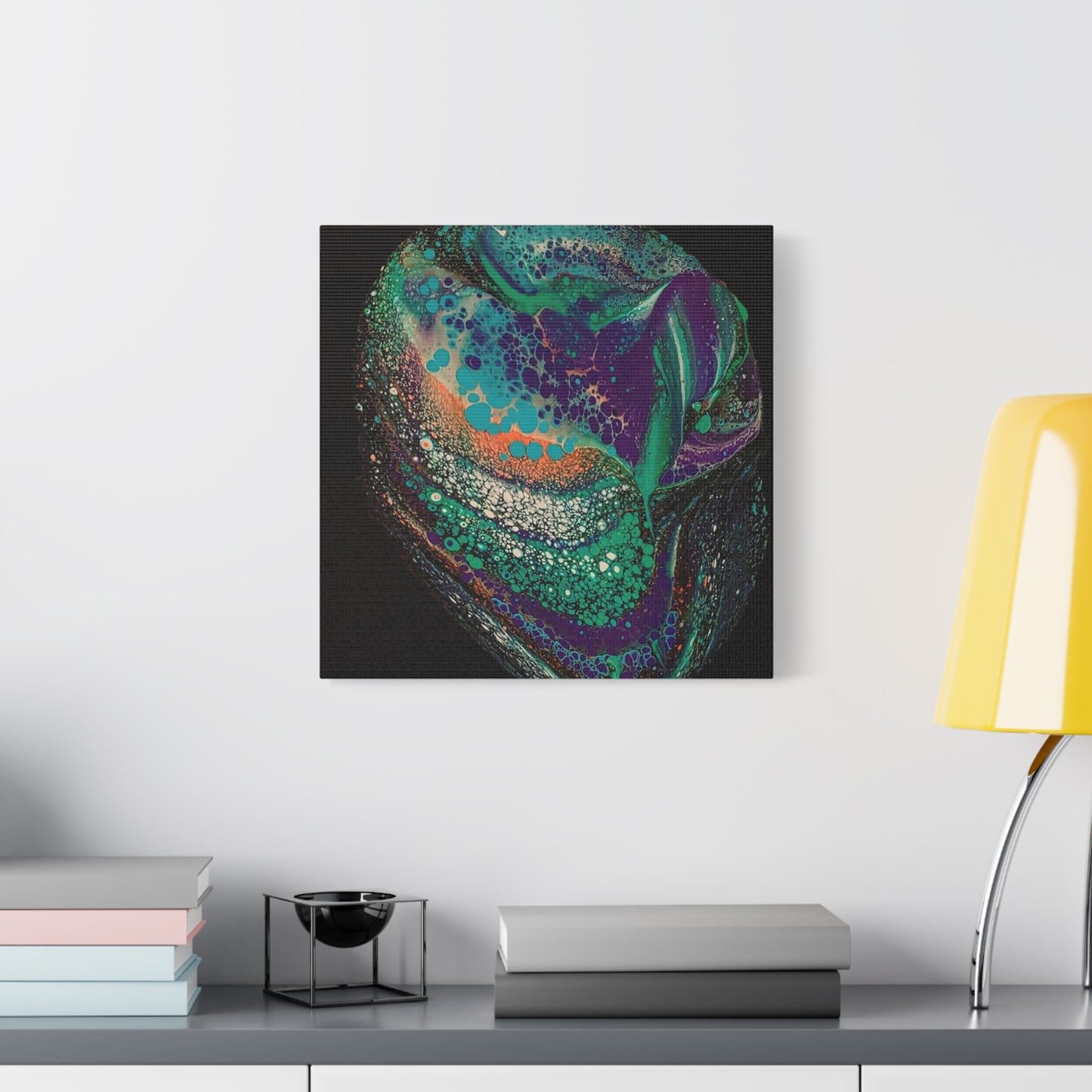 Abstract Fluid Art Canvas Print — Teal, Purple & Gold Swirl Matte Stretched Wall Art