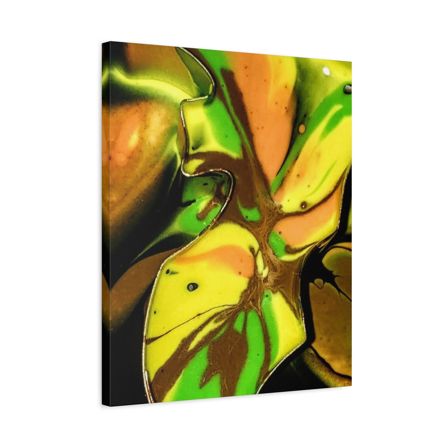 Abstract Green & Gold Fluid Art Matte Canvas Print (Stretched)