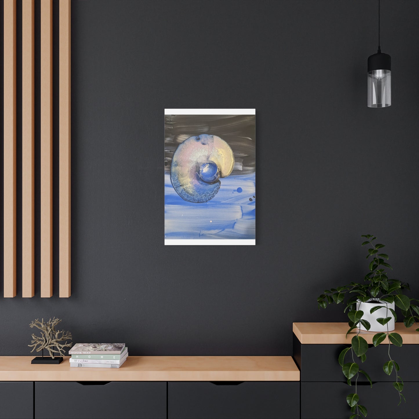 the nautilus - Abstract Blue Spiral Matte Canvas Art - Nautical Coastal Wall Decor