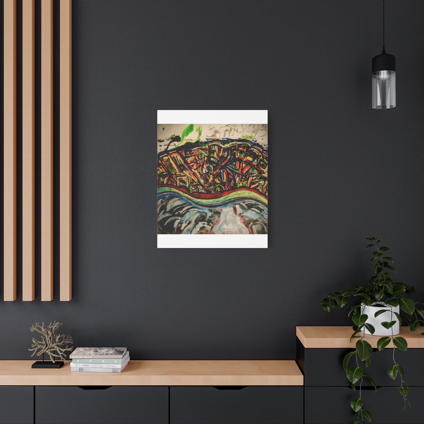 Acrylic_inequalities - Abstract Coastal Cityscape Canvas — Vibrant Ocean Wave Wall Art