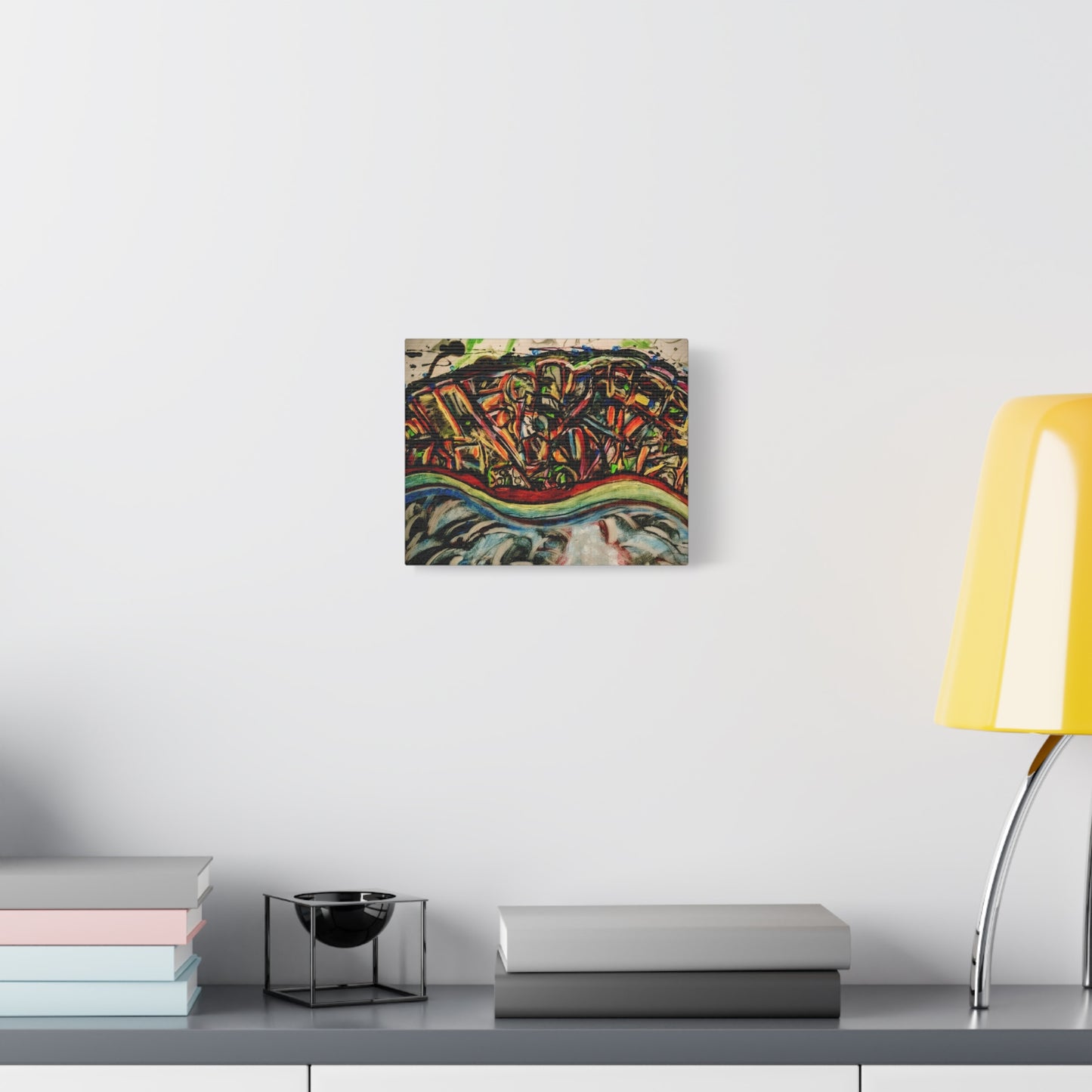 Acrylic_inequalities - Abstract Coastal Cityscape Canvas — Vibrant Ocean Wave Wall Art