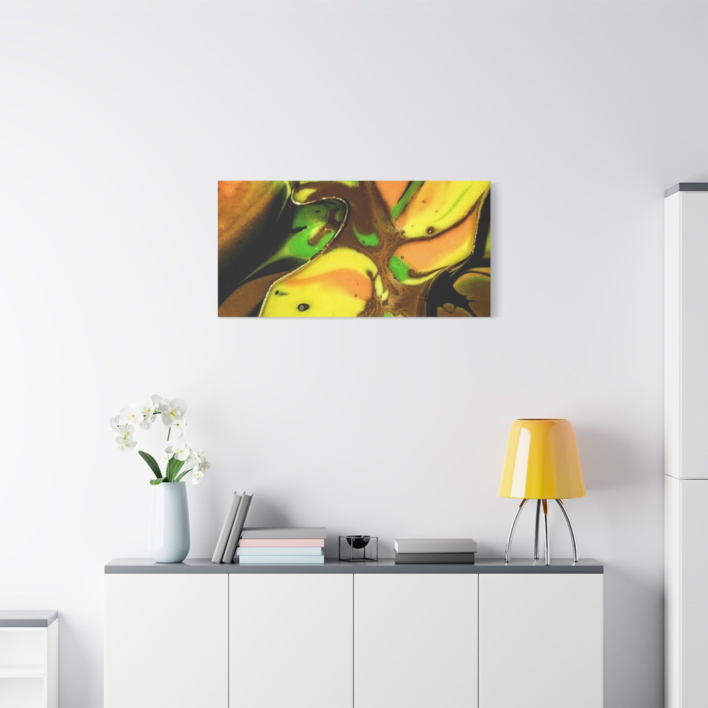 Abstract Green & Gold Fluid Art Matte Canvas Print (Stretched)