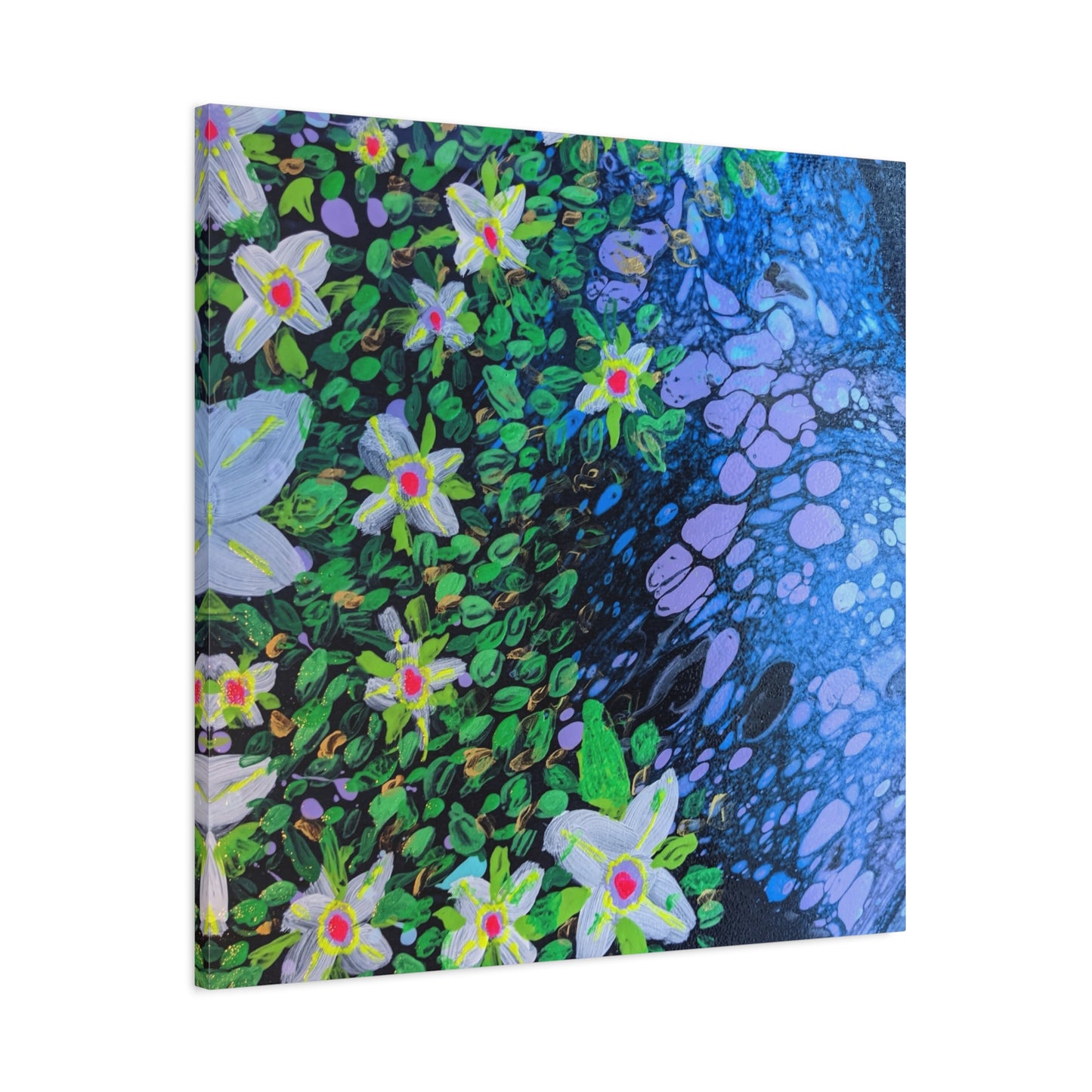 Floetrol&Flowers -  Reef Matte Canvas Wall Art — Blue & Green Abstract Flower Painting