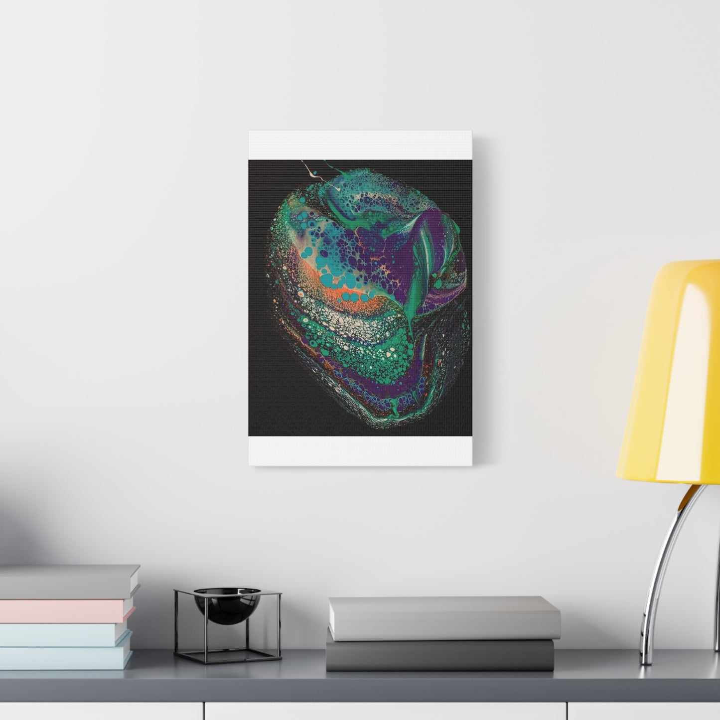 Abstract Fluid Art Canvas Print — Teal, Purple & Gold Swirl Matte Stretched Wall Art