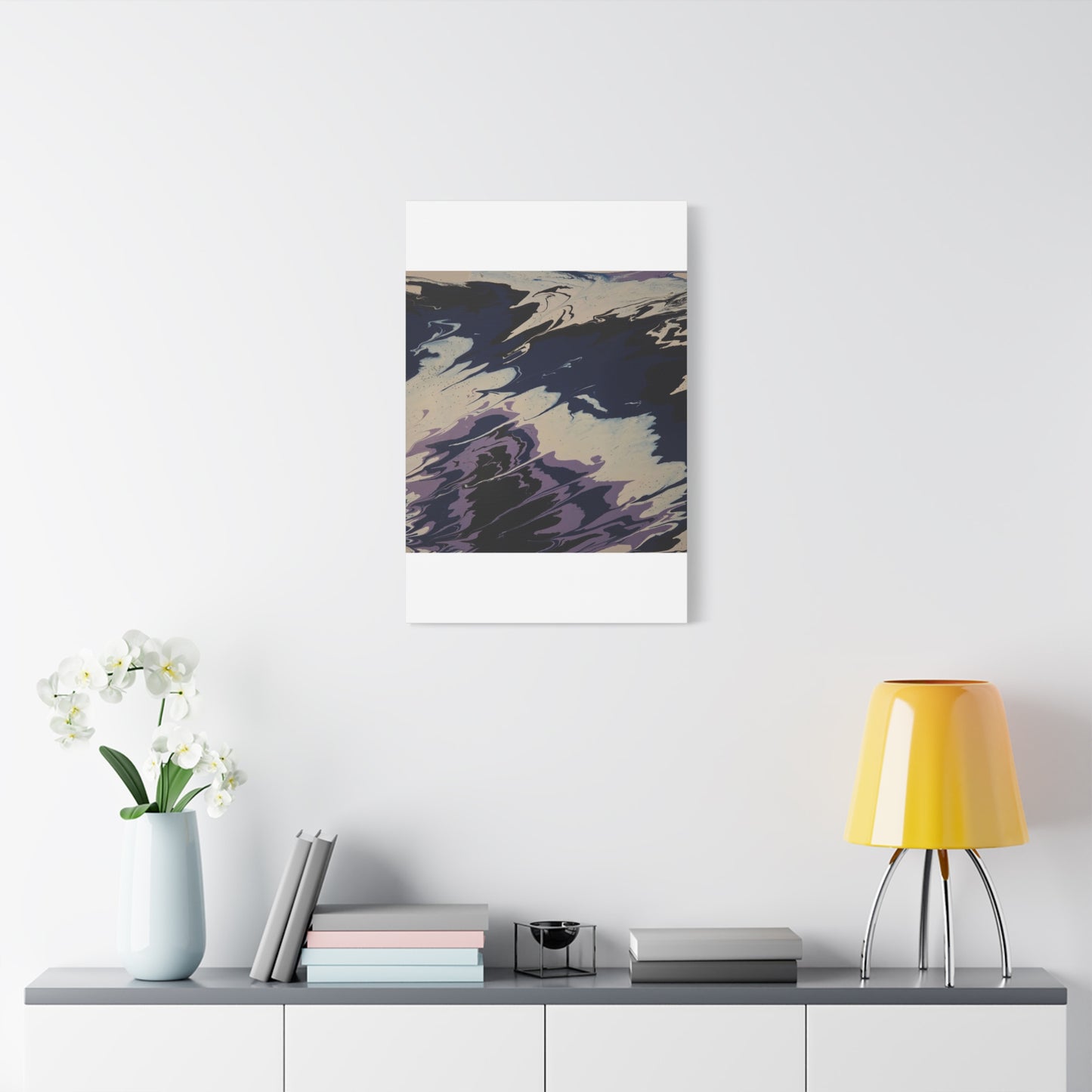 Abstract Navy & Lavender Wave Matte Stretched Canvas (1.25")