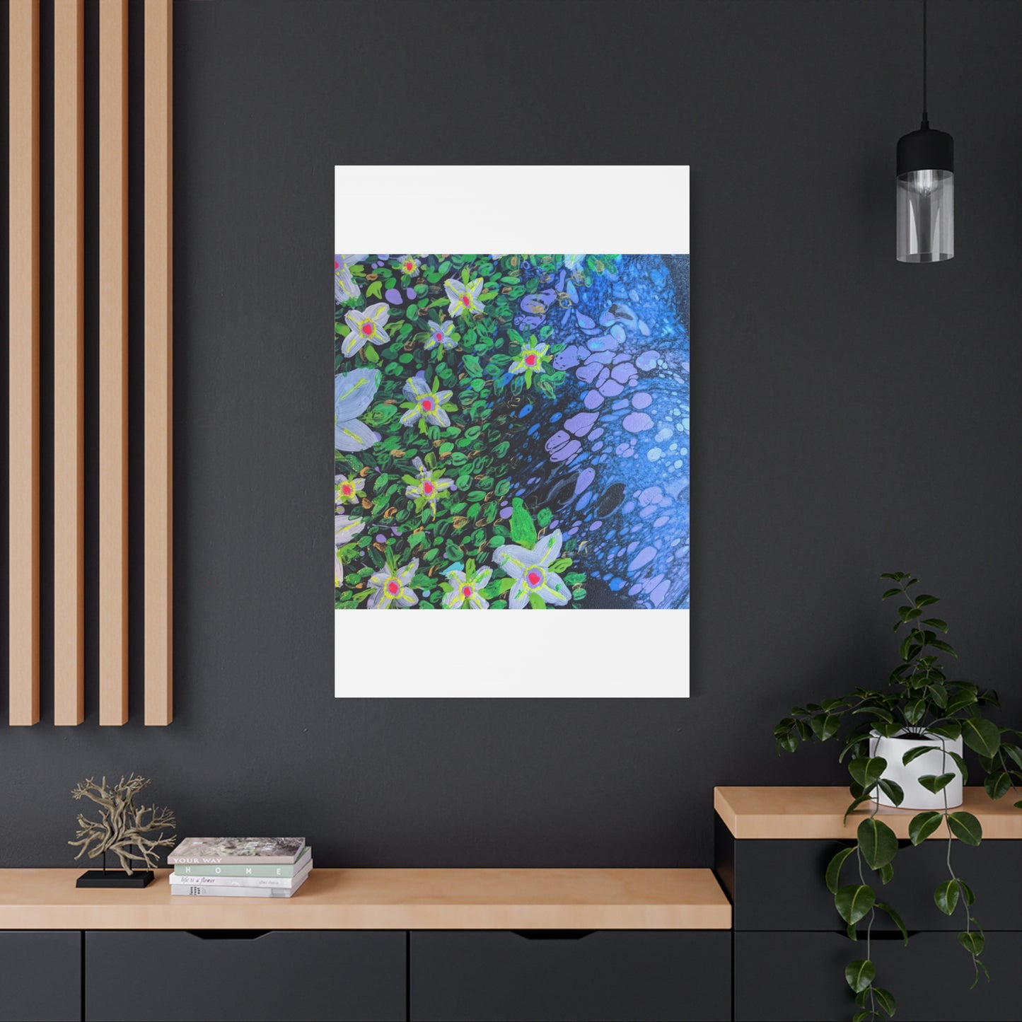 Floetrol&Flowers -  Reef Matte Canvas Wall Art — Blue & Green Abstract Flower Painting