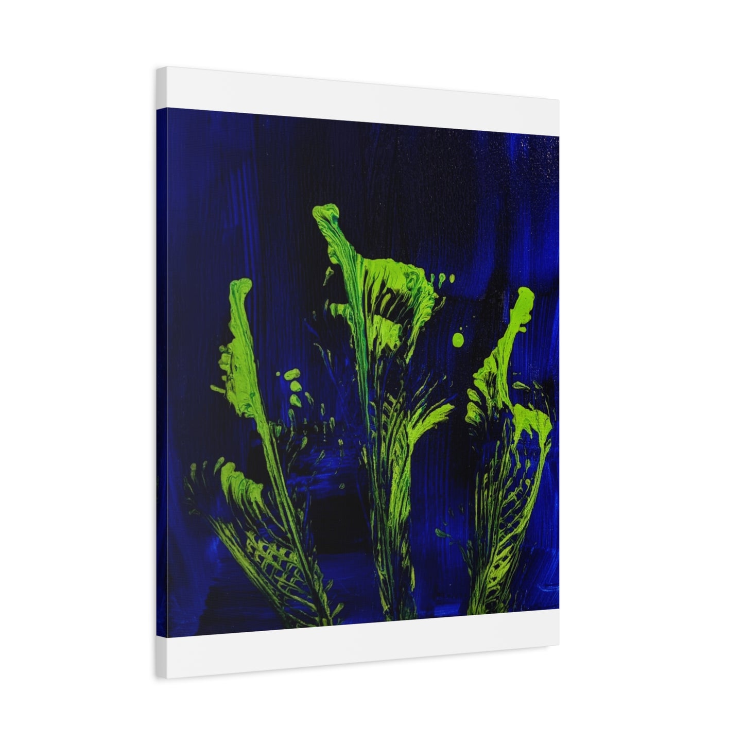 calla_lillies_pt.2 - Neon Floral Abstract Canvas Print — Blue & Lime Stretched Wall Art