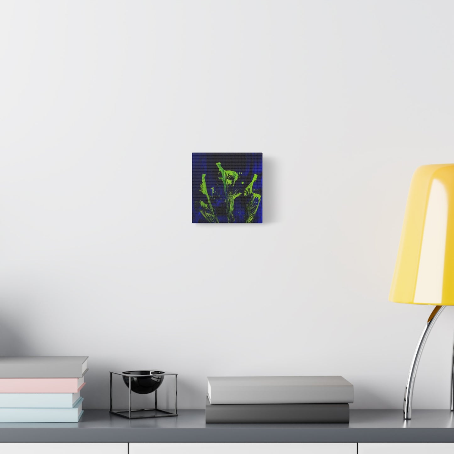 calla_lillies_pt.2 - Neon Floral Abstract Canvas Print — Blue & Lime Stretched Wall Art