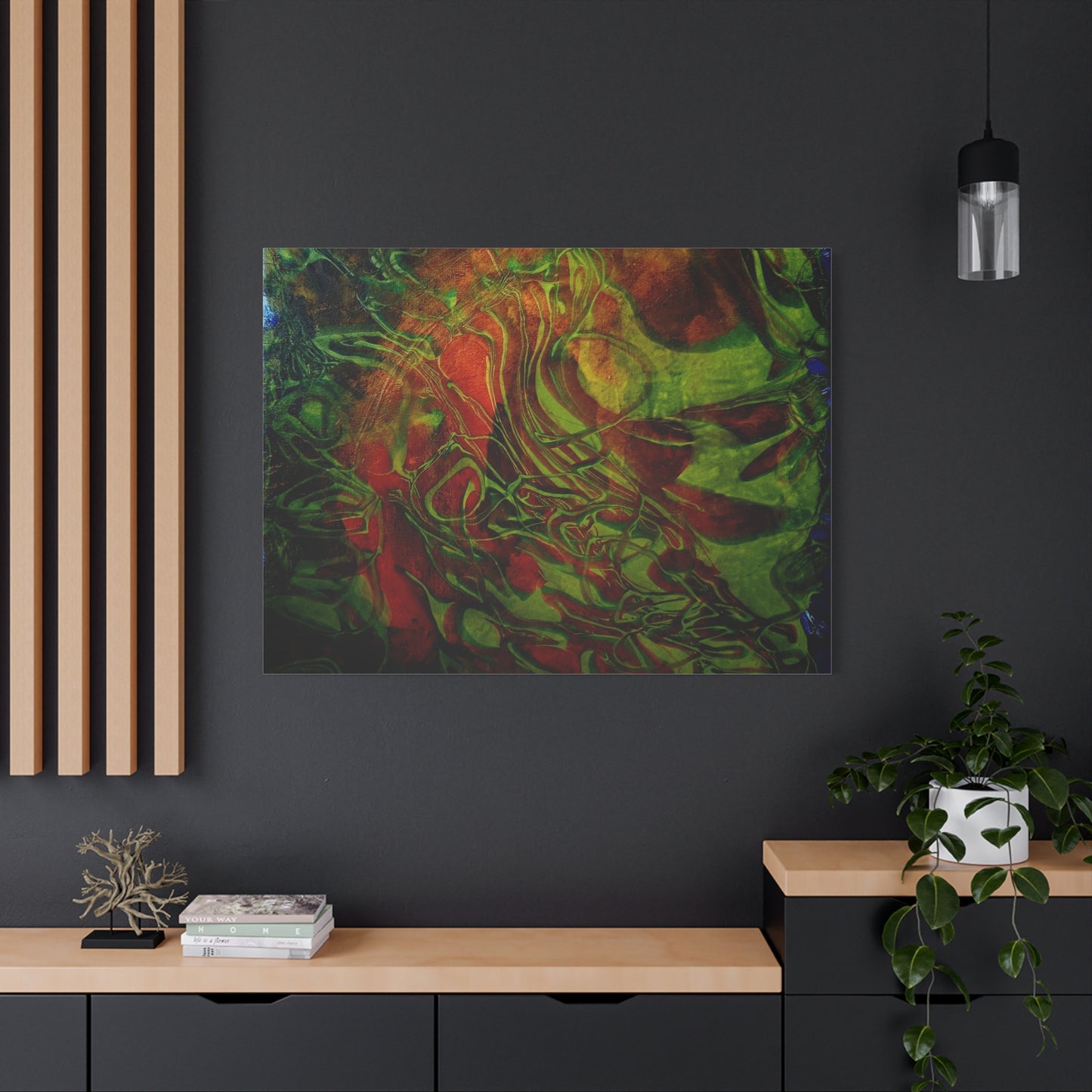 Abstract Green & Red Fluid Art Canvas Print