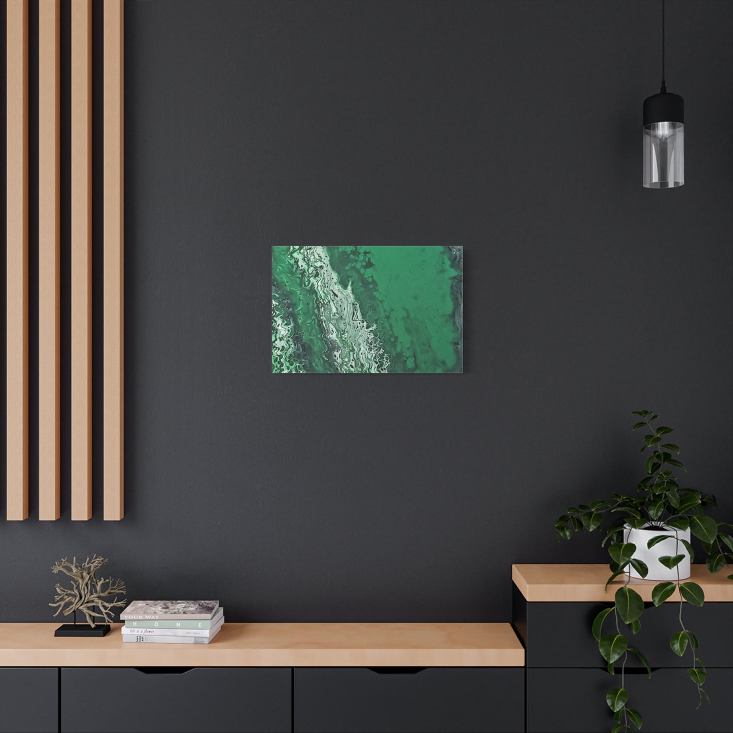 Emerald Wave Abstract Canvas Print — Matte Stretched Wall Art