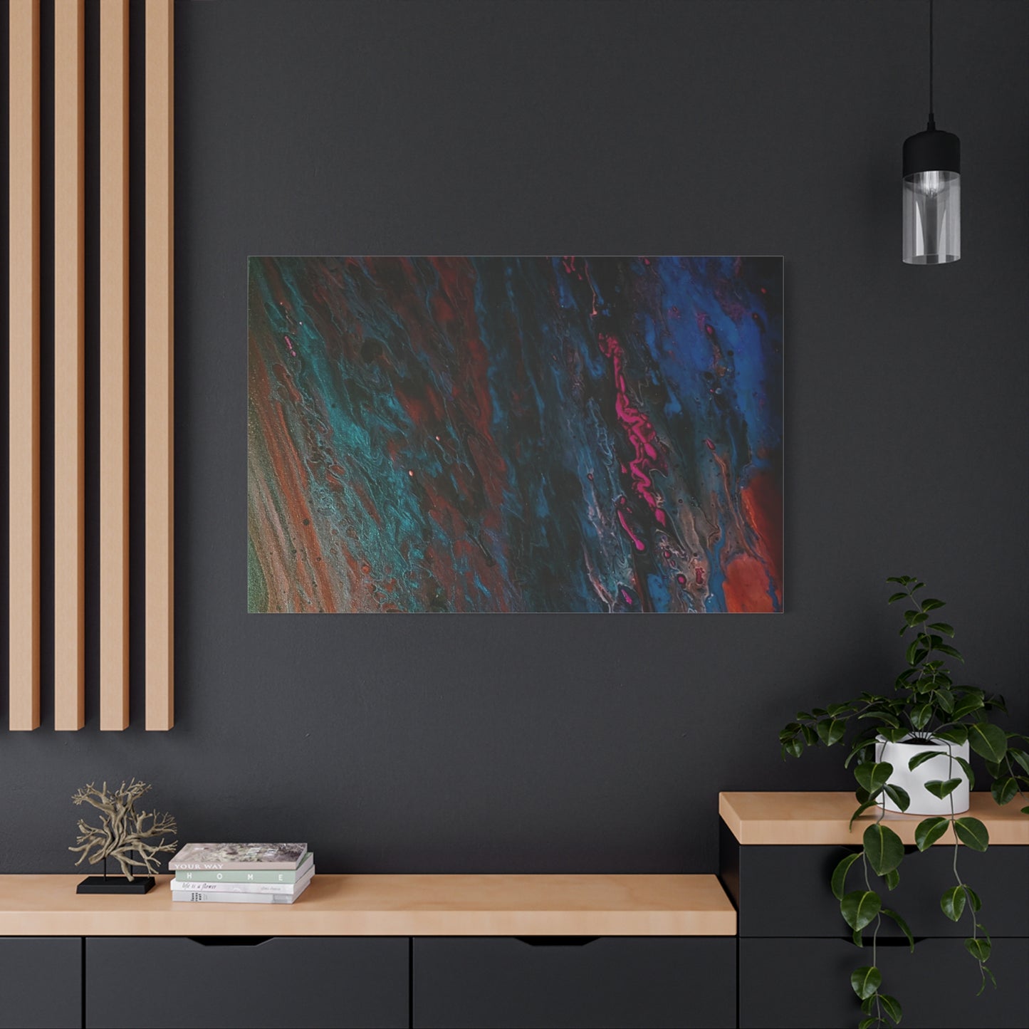 Abstract Fluid Art Canvas Wall Art - Jupiter pour — Vibrant Ocean Night Matte Stretched Canvas