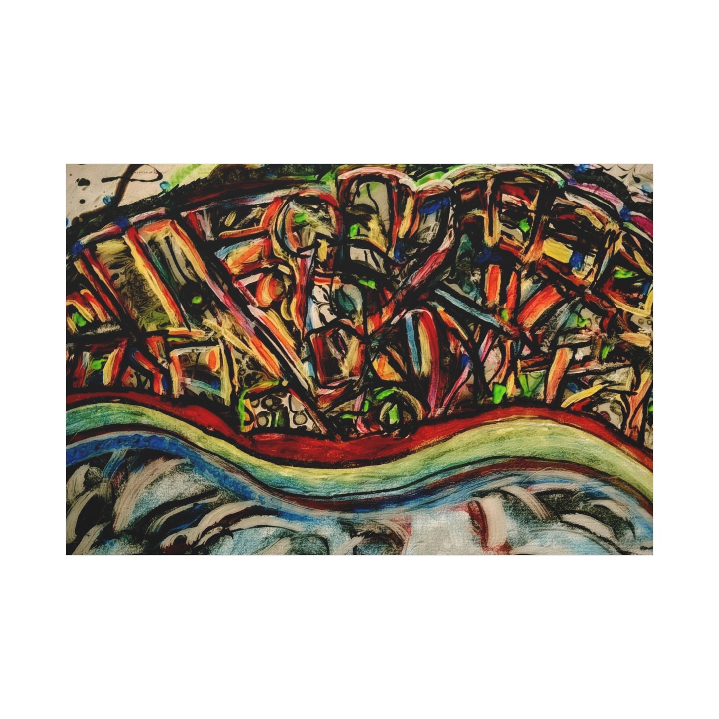 Acrylic_inequalities - Abstract Coastal Cityscape Canvas — Vibrant Ocean Wave Wall Art