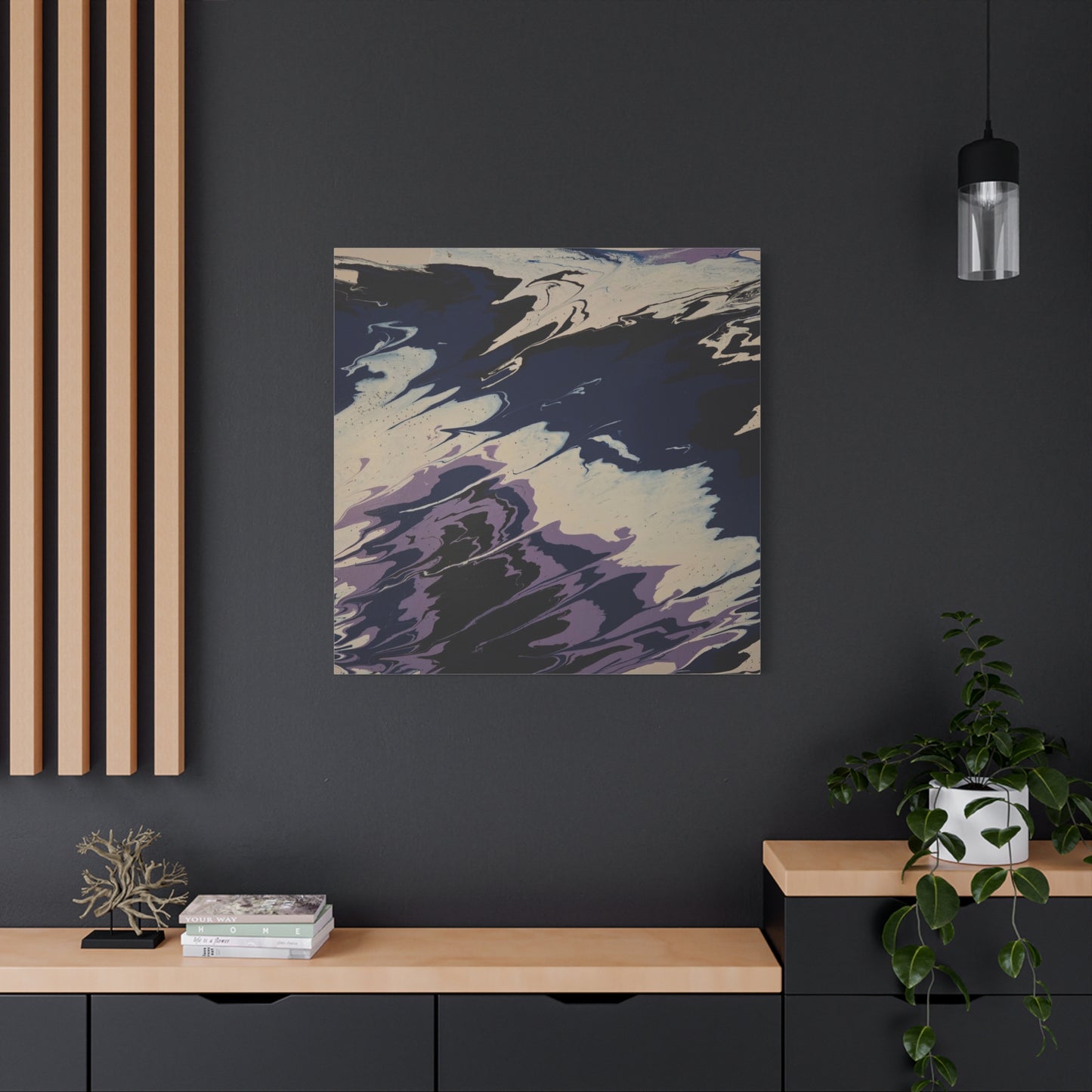 Abstract Navy & Lavender Wave Matte Stretched Canvas (1.25")