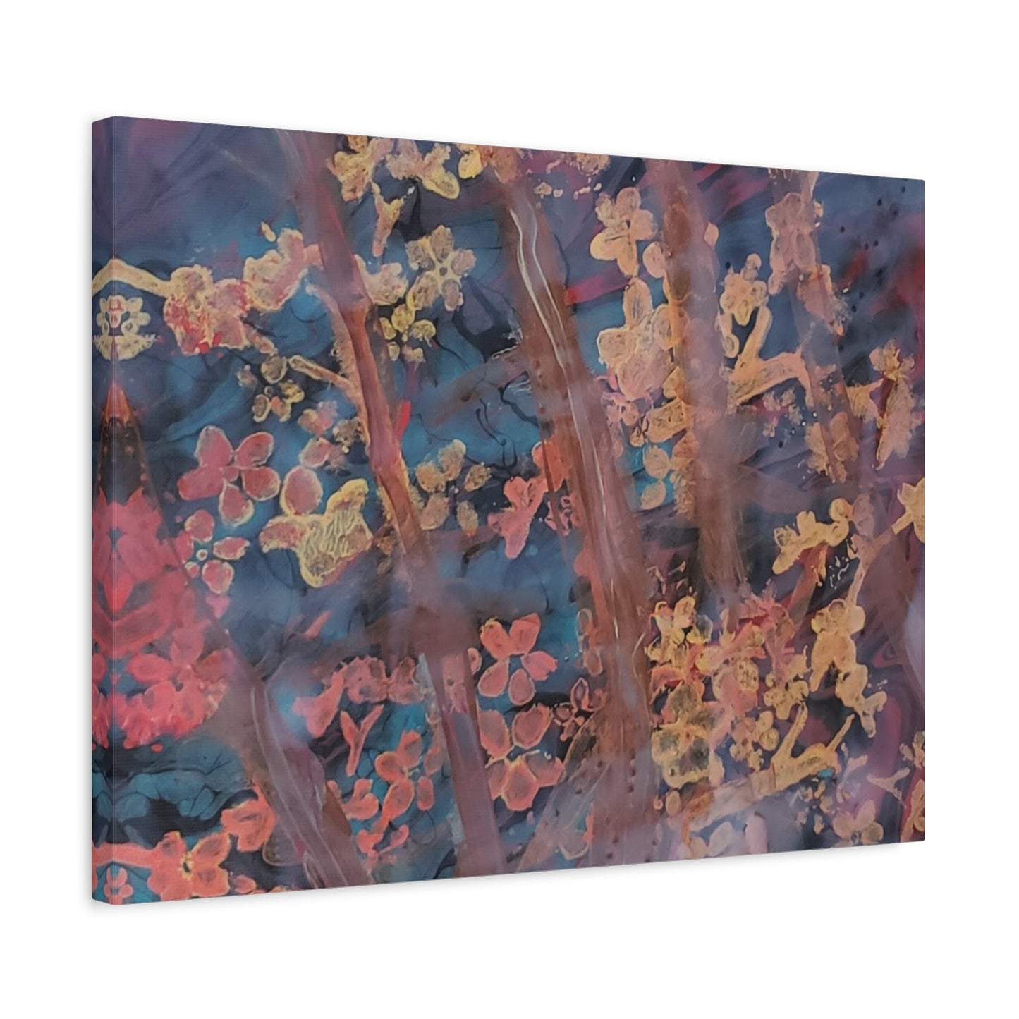 Abstract Floral Canvas Print — Moody Pink & Blue Stretched Wall Art