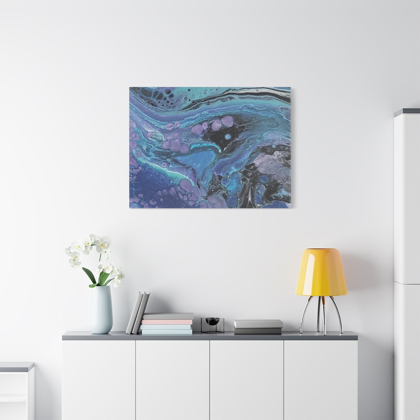Abstract Ocean Wave Matte Canvas Print — Blue & Purple Fluid Art, Stretched 1.25"