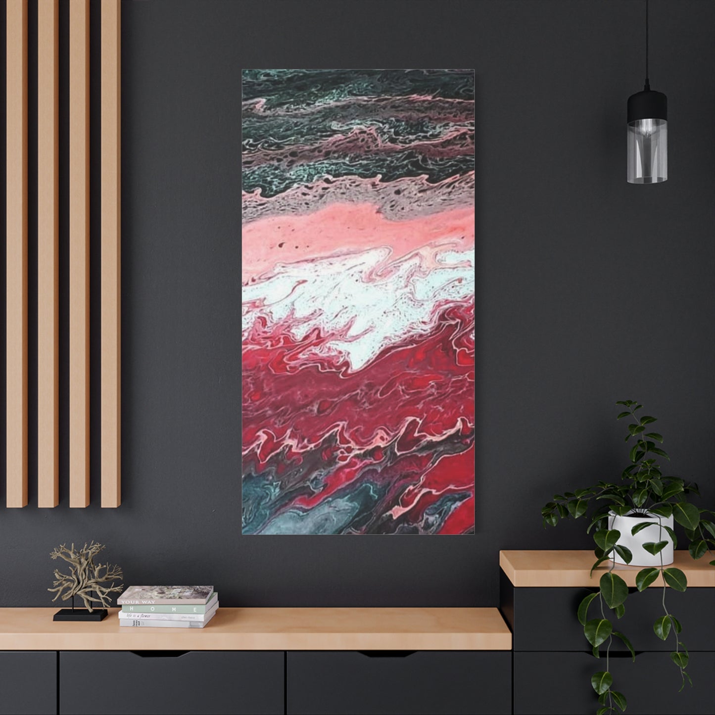 Abstract Pink & Red Fluid Art Canvas — Matte Stretched Wall Art