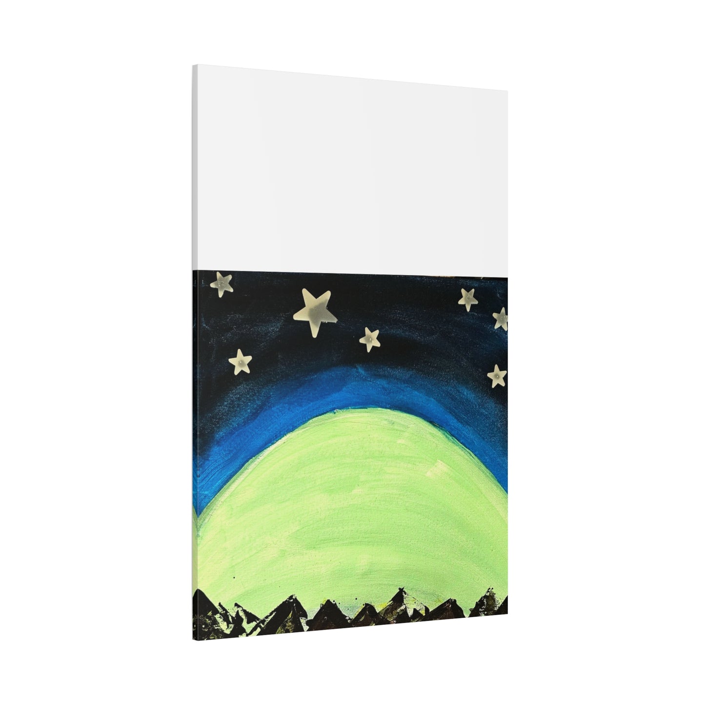 Green Moonrise Canvas Wall Art – Mountain Silhouette Nightscape