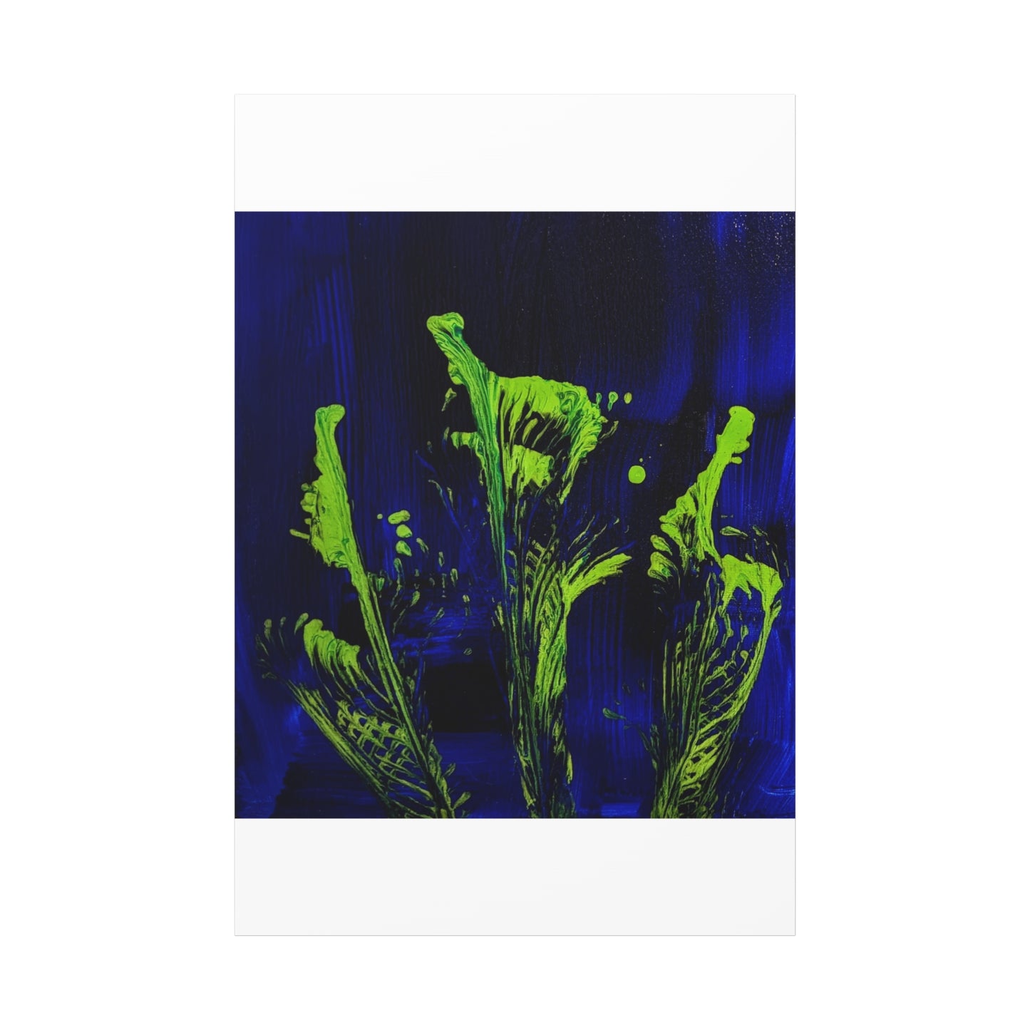 calla_lillies_pt.2 - Neon Floral Abstract Canvas Print — Blue & Lime Stretched Wall Art
