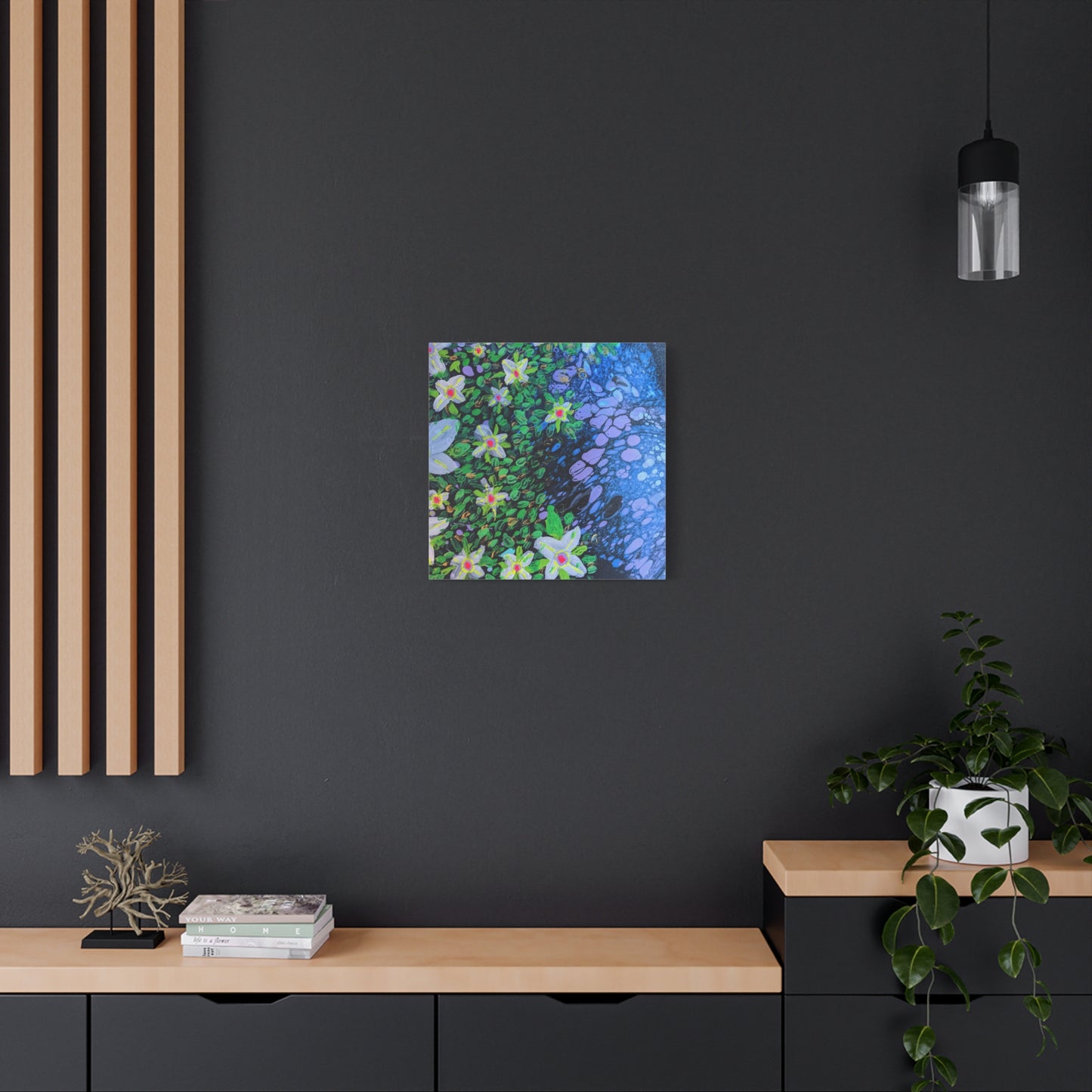 Floetrol&Flowers -  Reef Matte Canvas Wall Art — Blue & Green Abstract Flower Painting