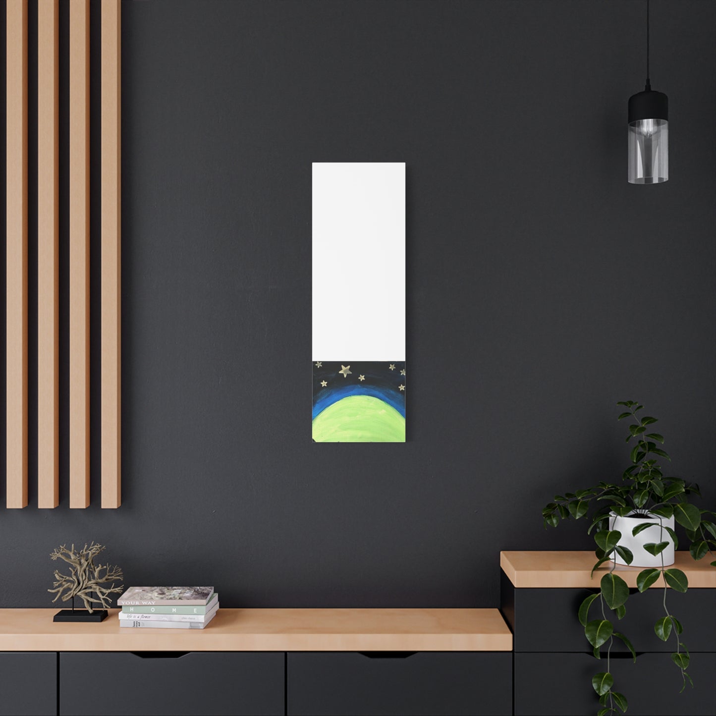 Green Moonrise Canvas Wall Art – Mountain Silhouette Nightscape