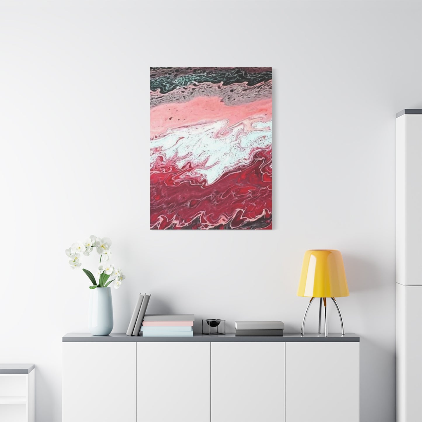 Abstract Pink & Red Fluid Art Canvas — Matte Stretched Wall Art