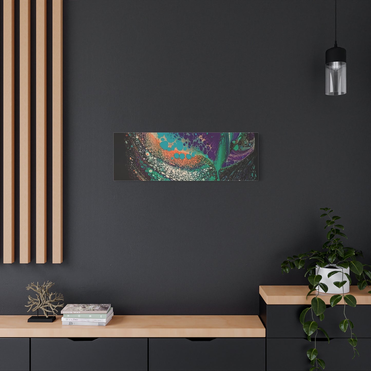 Abstract Fluid Art Canvas Print — Teal, Purple & Gold Swirl Matte Stretched Wall Art